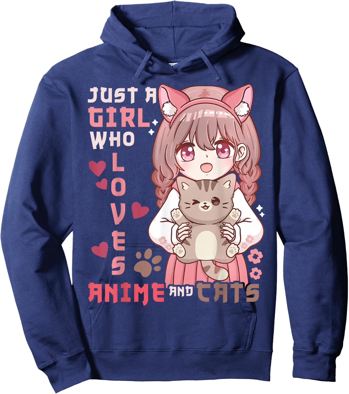 Anime Cat Girl Just a Girl Who Loves Anime and Cats Hoodie - Hoodie | Navy
