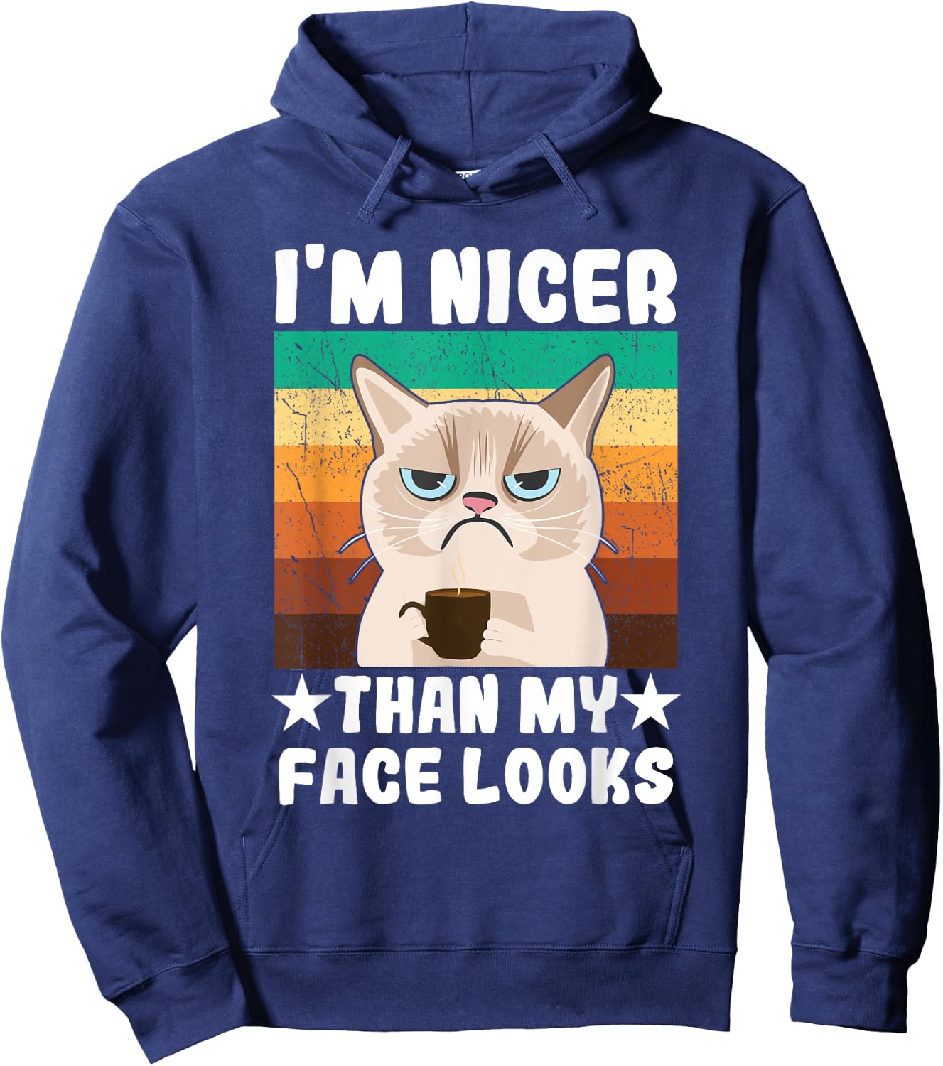 Introvert Coffee Cat I'm nicer than my face looks Hoodie - Hoodie | Navy