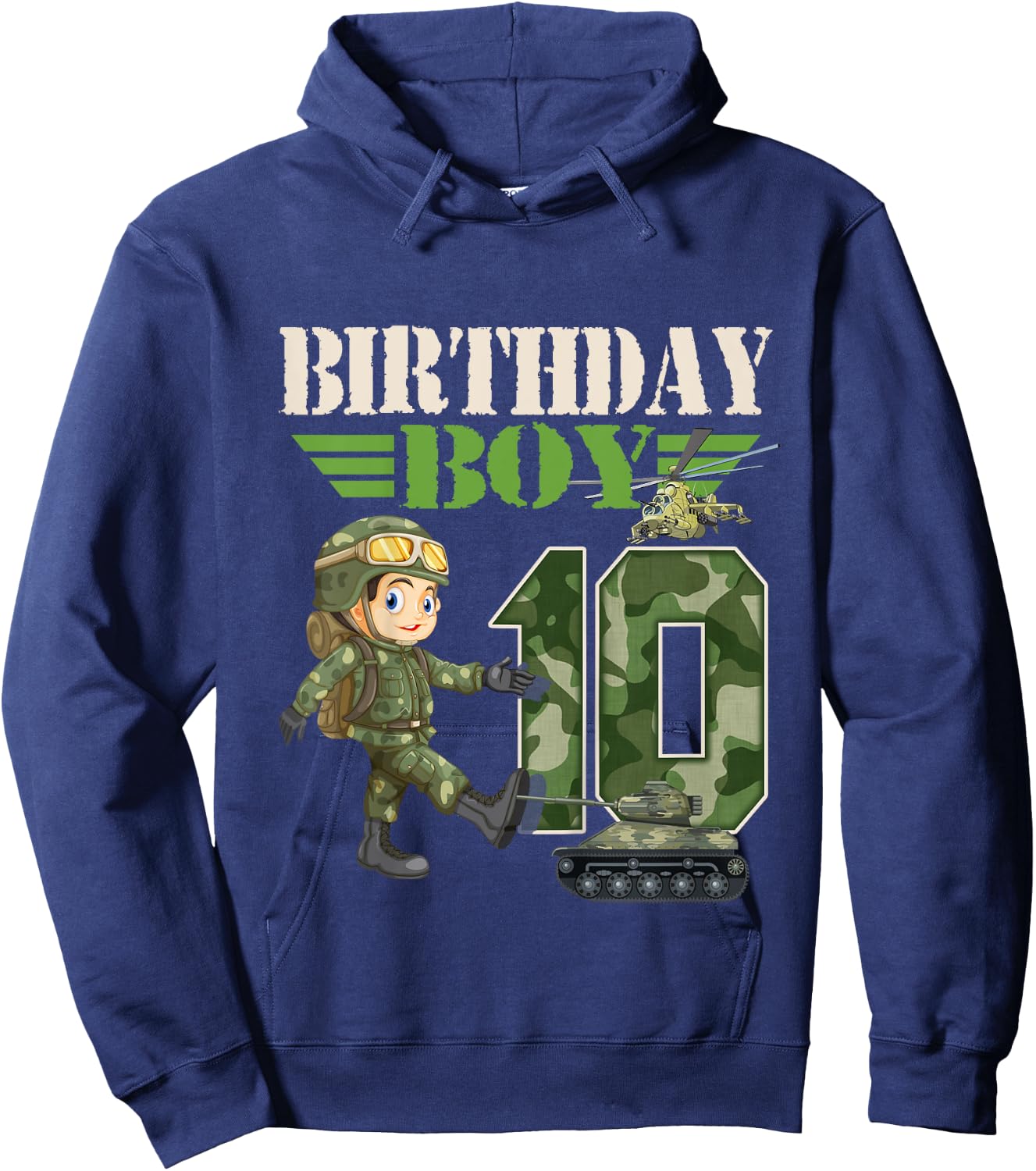 Kids 10th Birthday Military Themed Camo Boys 10 Yrs Old Soldier Hoodie - Hoodie | Navy