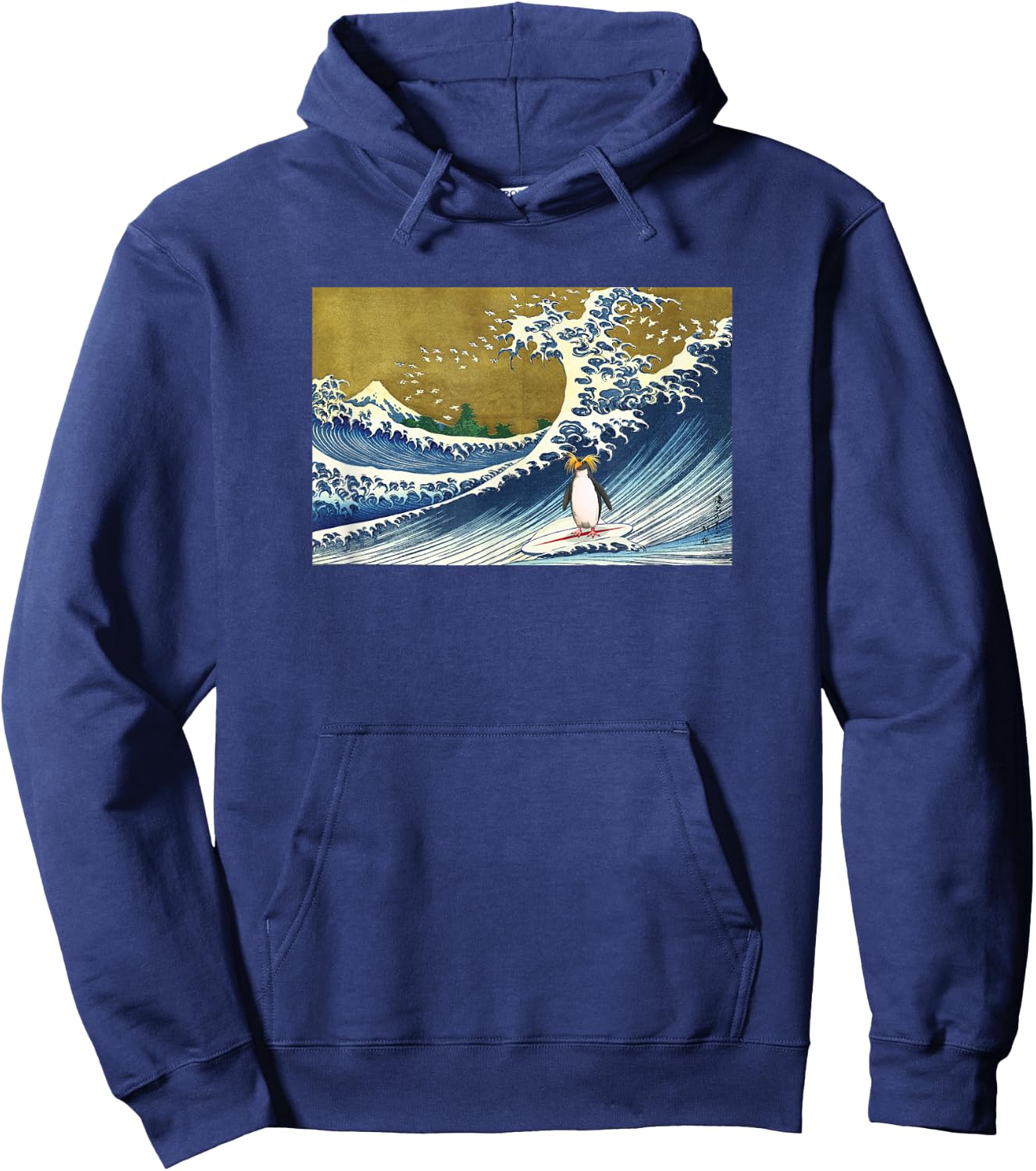 Retro Vintage Surfing A Great Wave Macaroni Penguin Lover Hoodie - Hoodie | Navy
