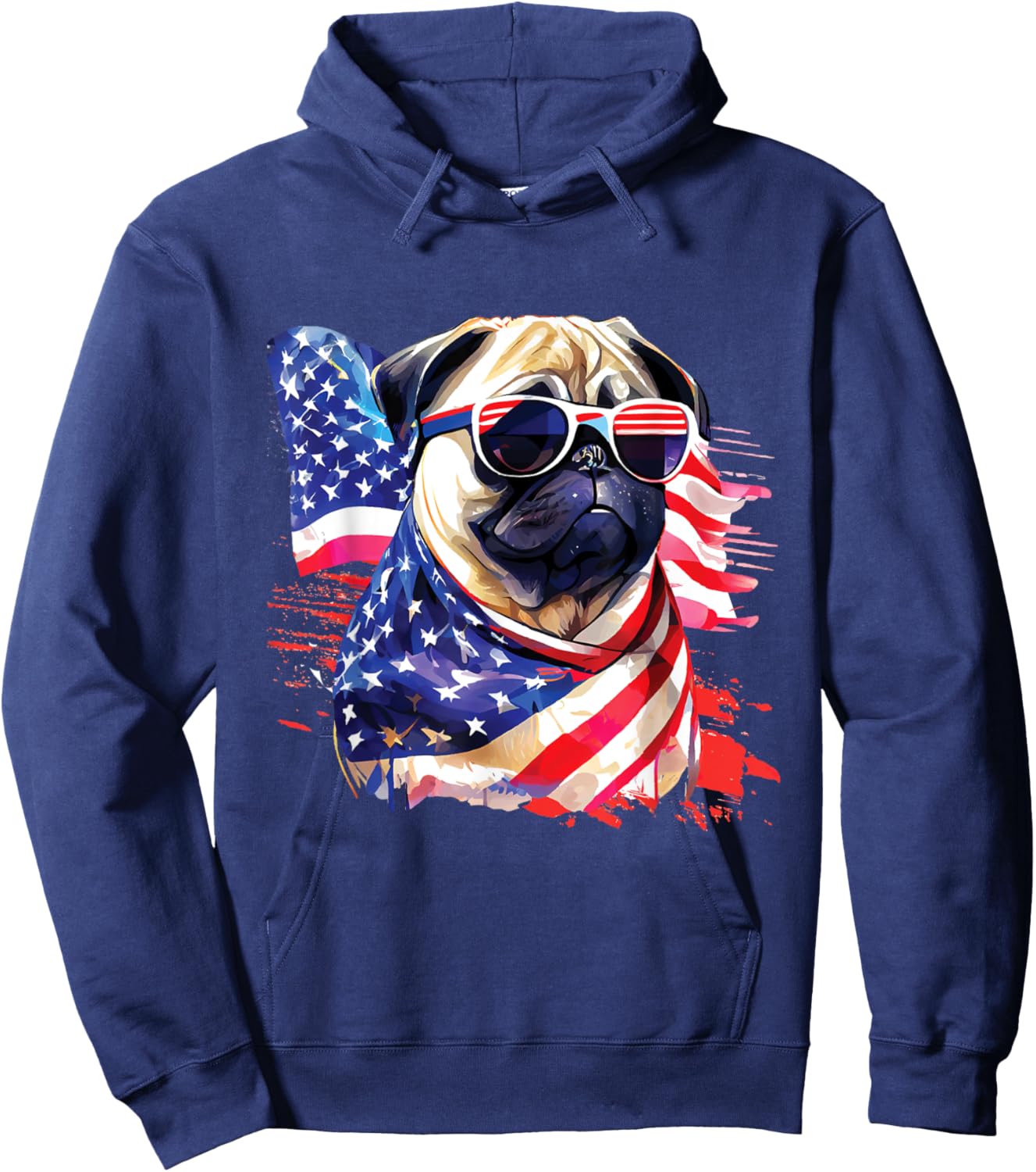 Patriotic Pug - USA American Flag Dog Lover Pet Owner Hoodie - Hoodie | Navy