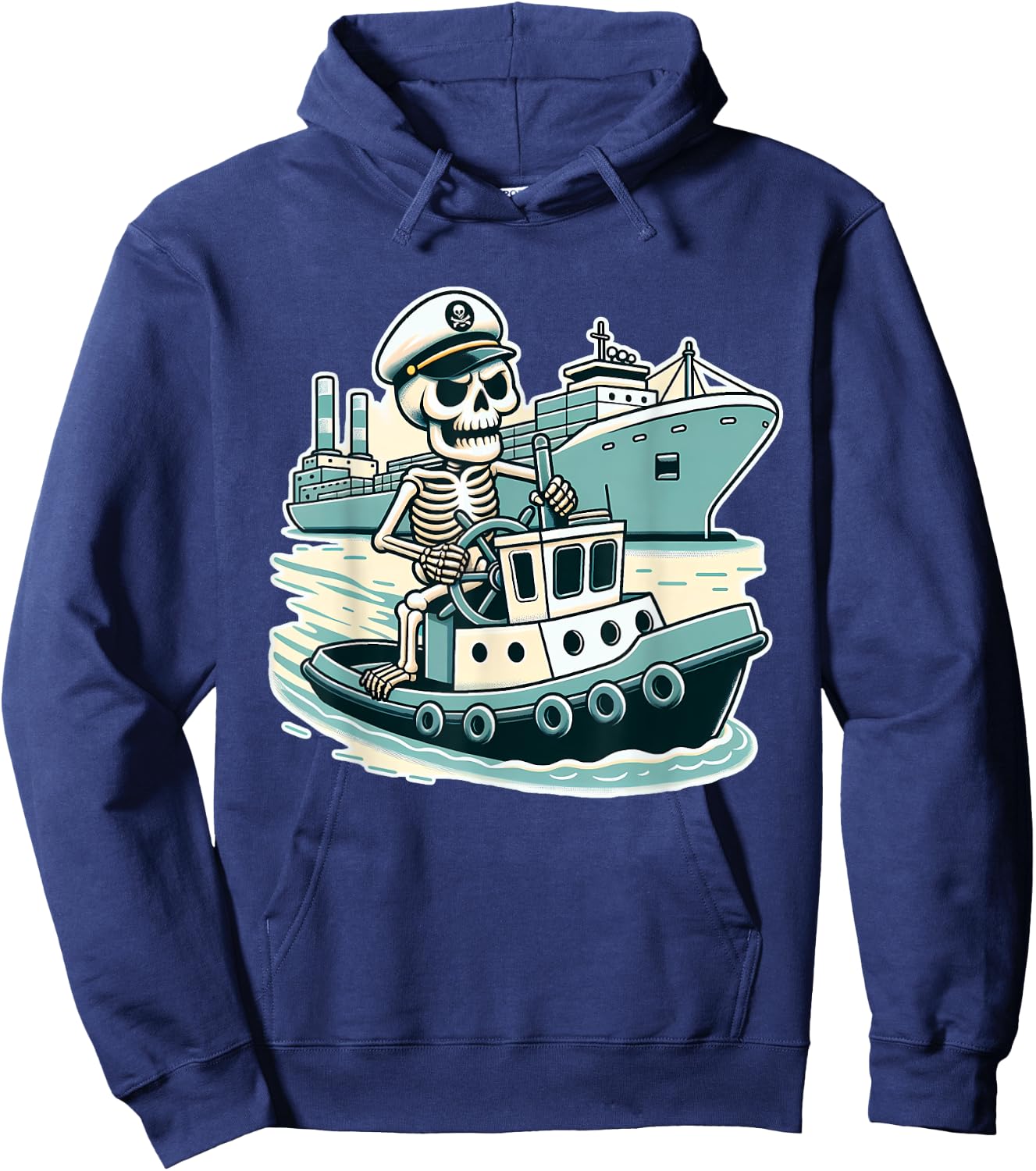 Halloween Skeleton Tugboat Captain Hoodie - Hoodie | Navy