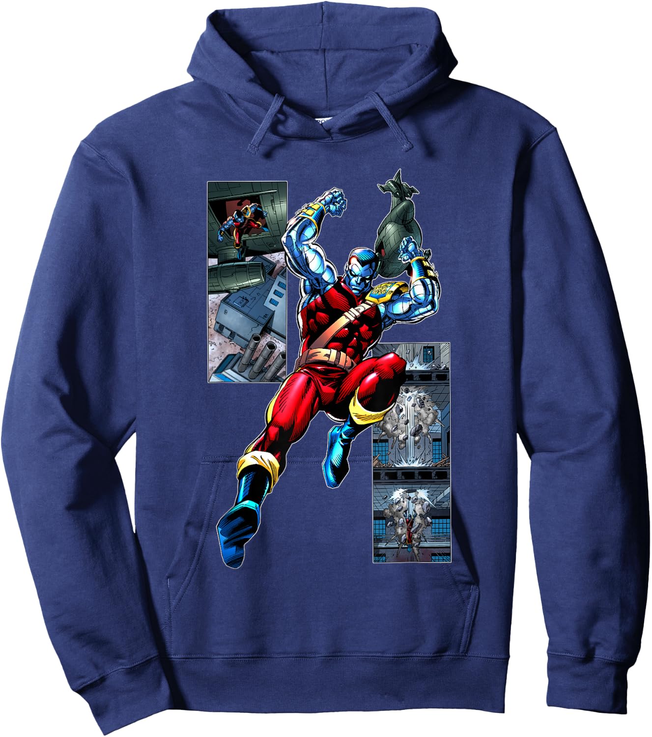 Marvel X-Men Colossus Jumping Through Roof Comic Panels Hoodie - Hoodie | Navy