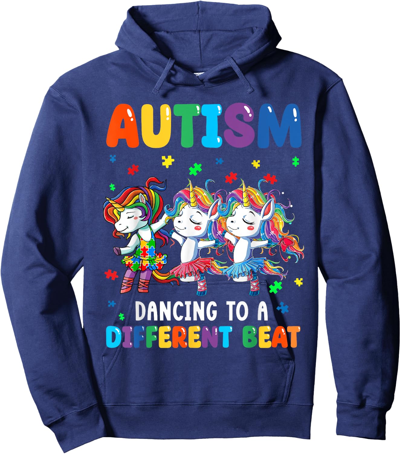 Autism Unicorn Dancing To A Different Beat Autism Awareness Hoodie - Hoodie | Navy