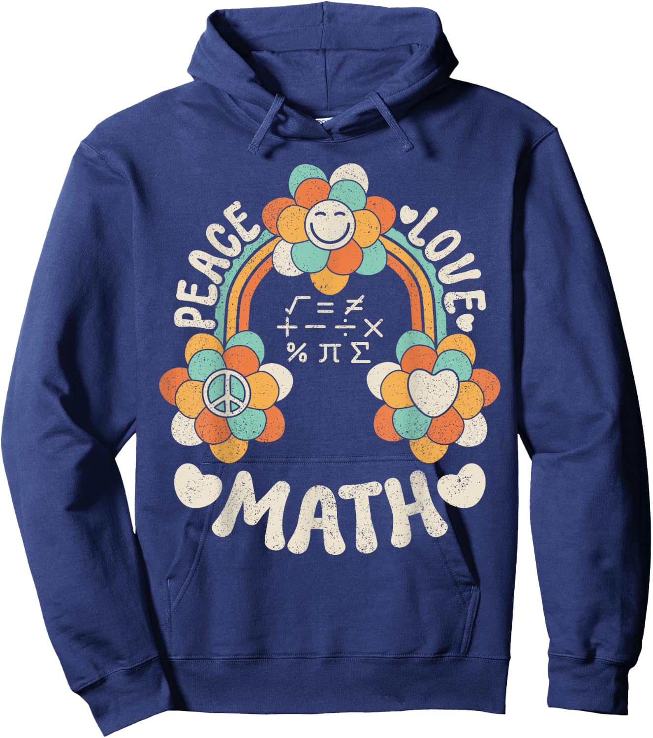 60s 70s Groovy Rainbow Outfit Hippie Teacher Peace Love Math Hoodie - Hoodie | Navy
