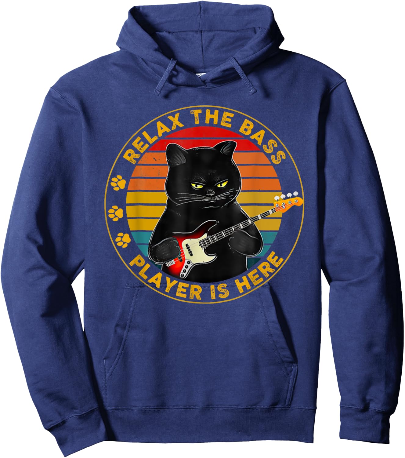 Relax The Bass Player Is Here Funny Guitar Bass Cat Lover Men Women Girls Kids Hoodie - Hoodie | Navy