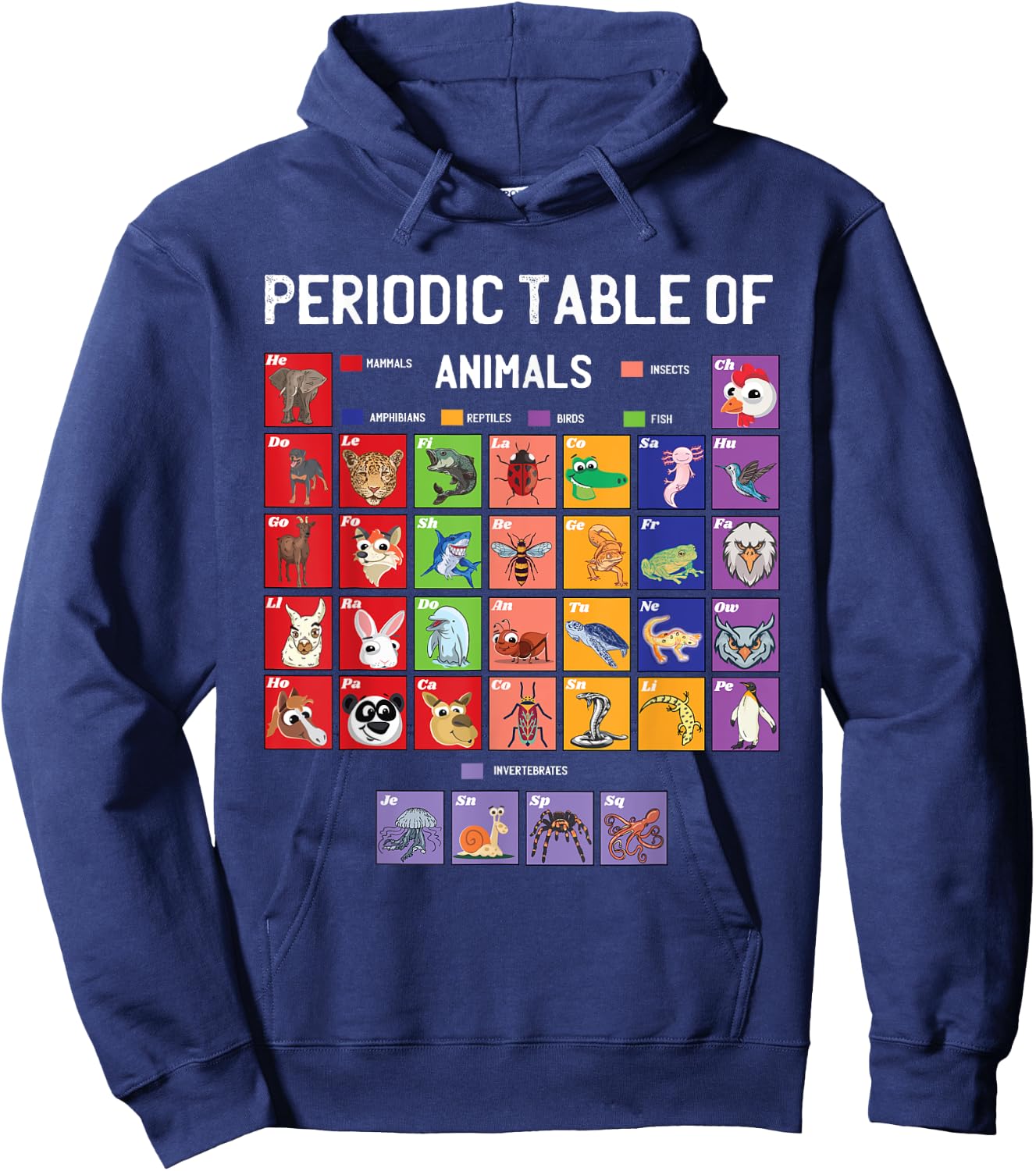 Science Periodic Table Of Animals Elements Chemists Nerd Hoodie - Hoodie | Navy