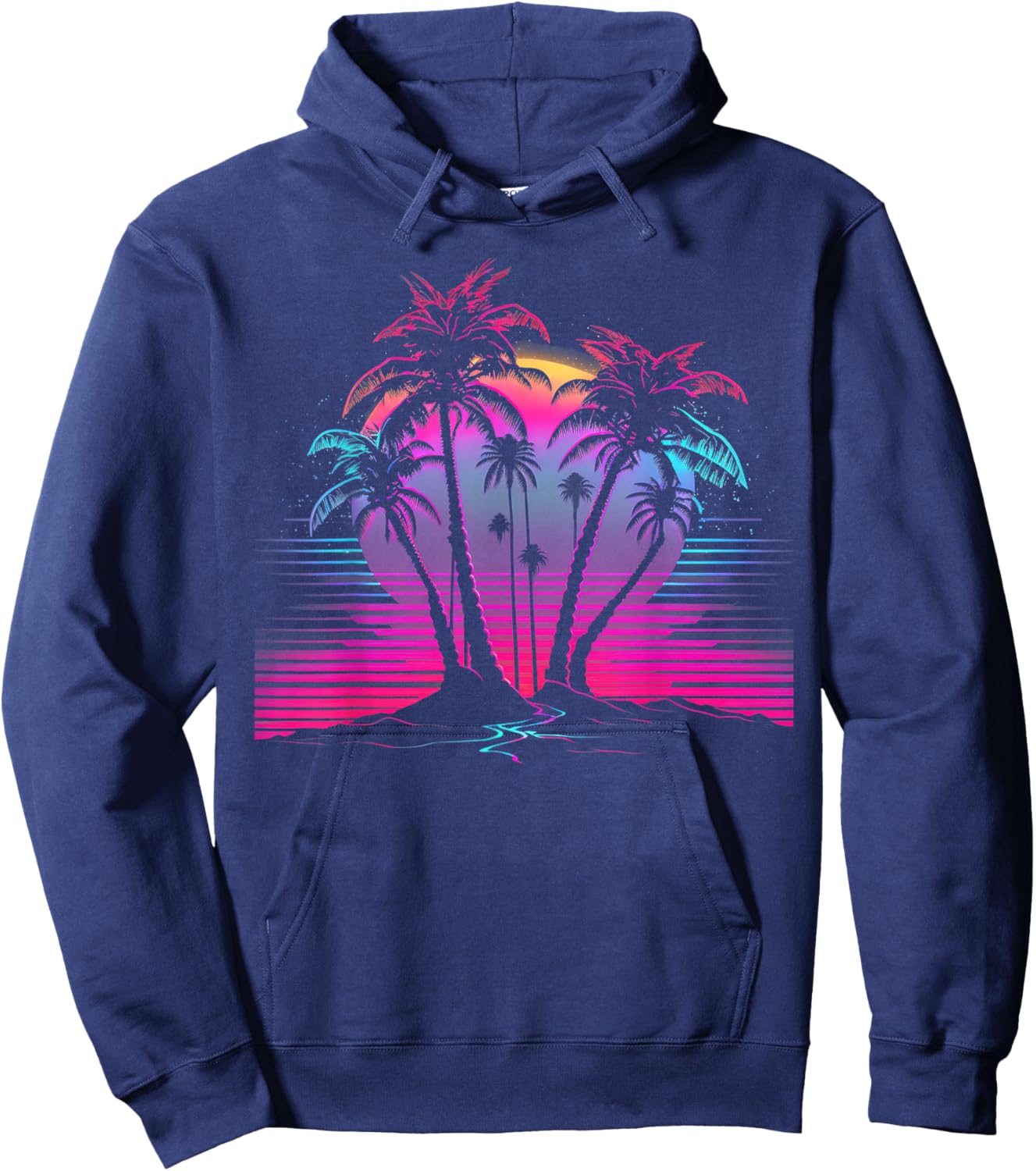 Palm Tree Vaporwave Retrowave Aesthetic Synthwave 80s Beach Hoodie - Hoodie | Navy