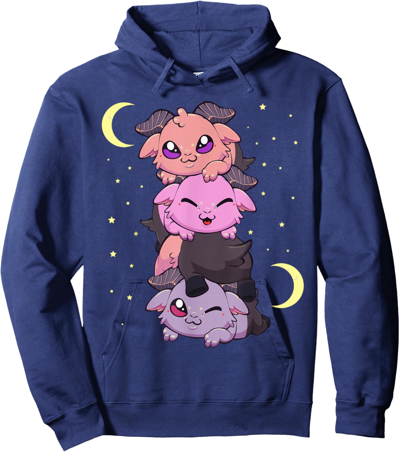 Pastel Goth Kawaii Pile of Playing Baby Baphomet Hoodie - Hoodie | Navy