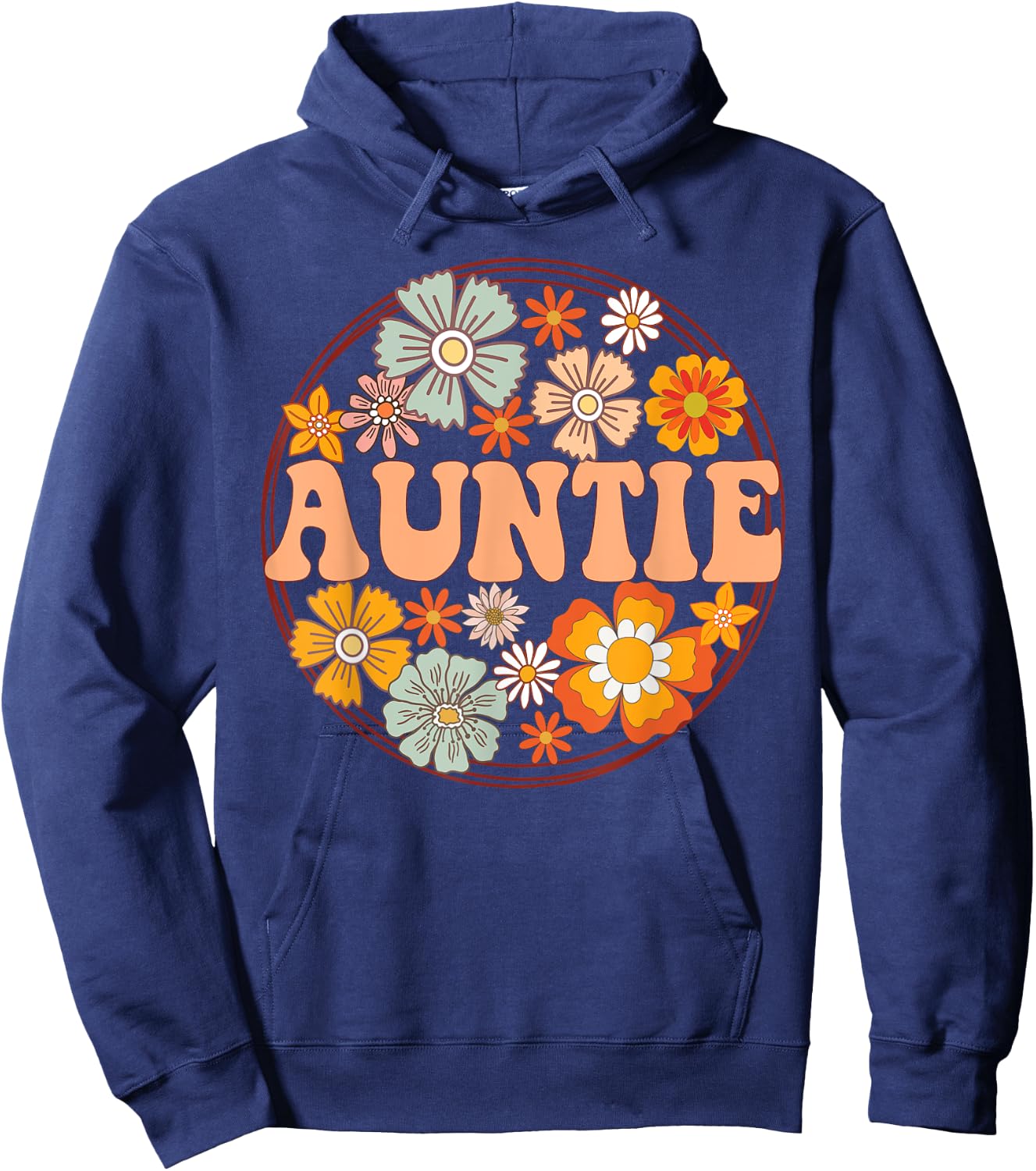 Groovy Auntie Retro Flowers Women Mother's Day Aunt Hoodie - Hoodie | Navy