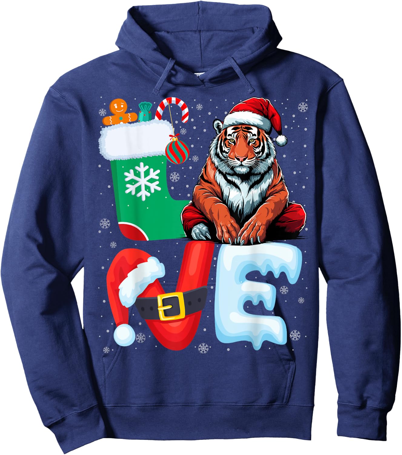 Tiger Lover Santa Hat Xmas Holiday Tiger Christmas Hoodie - Hoodie | Navy