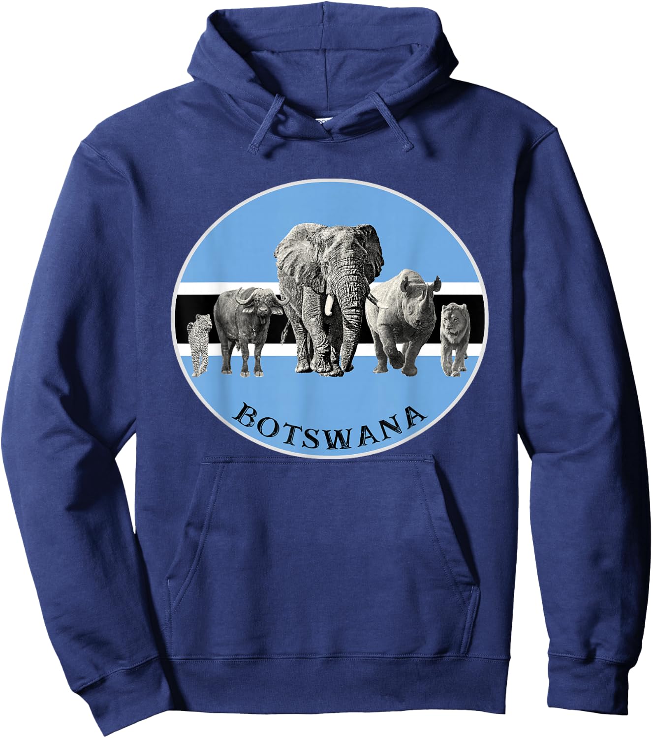 Proudly Botswana Big 5 on Botswana Flag for Wildlife Fans Hoodie - Hoodie | Navy