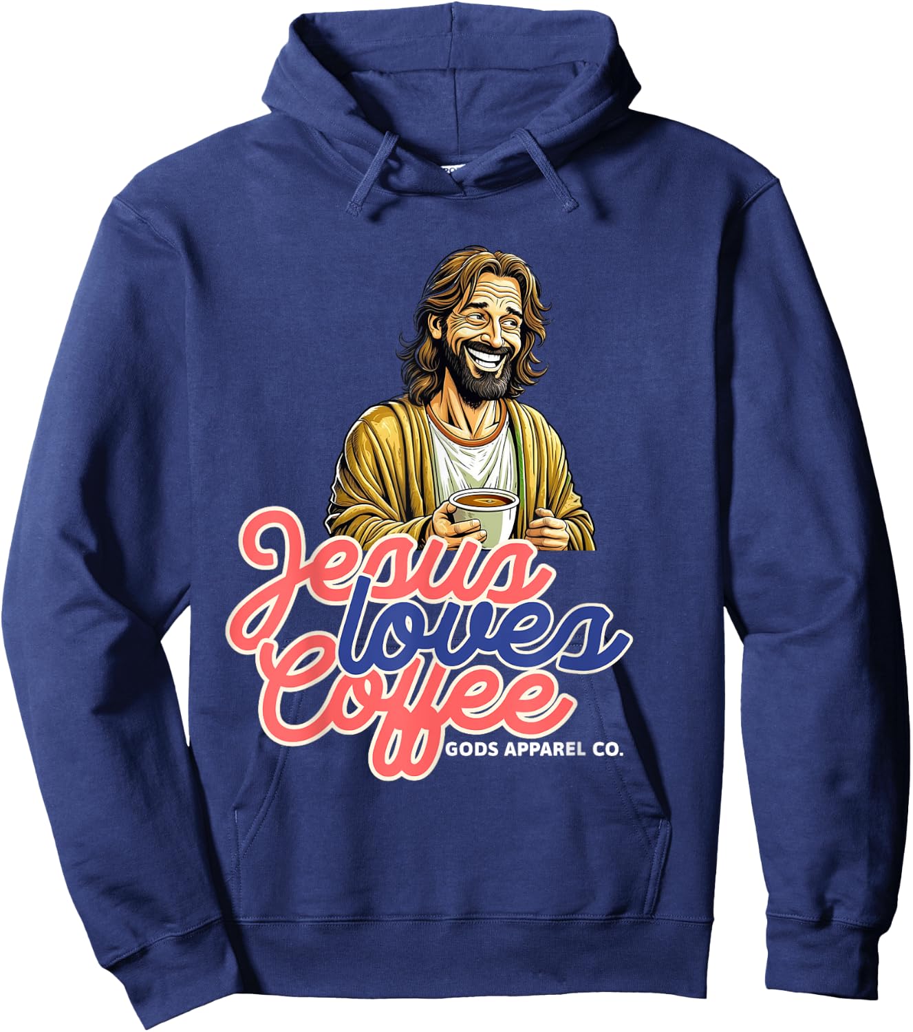 Laughing Jesus with a Coffee Mug Christian Coffee Lover Hoodie - Hoodie | Navy