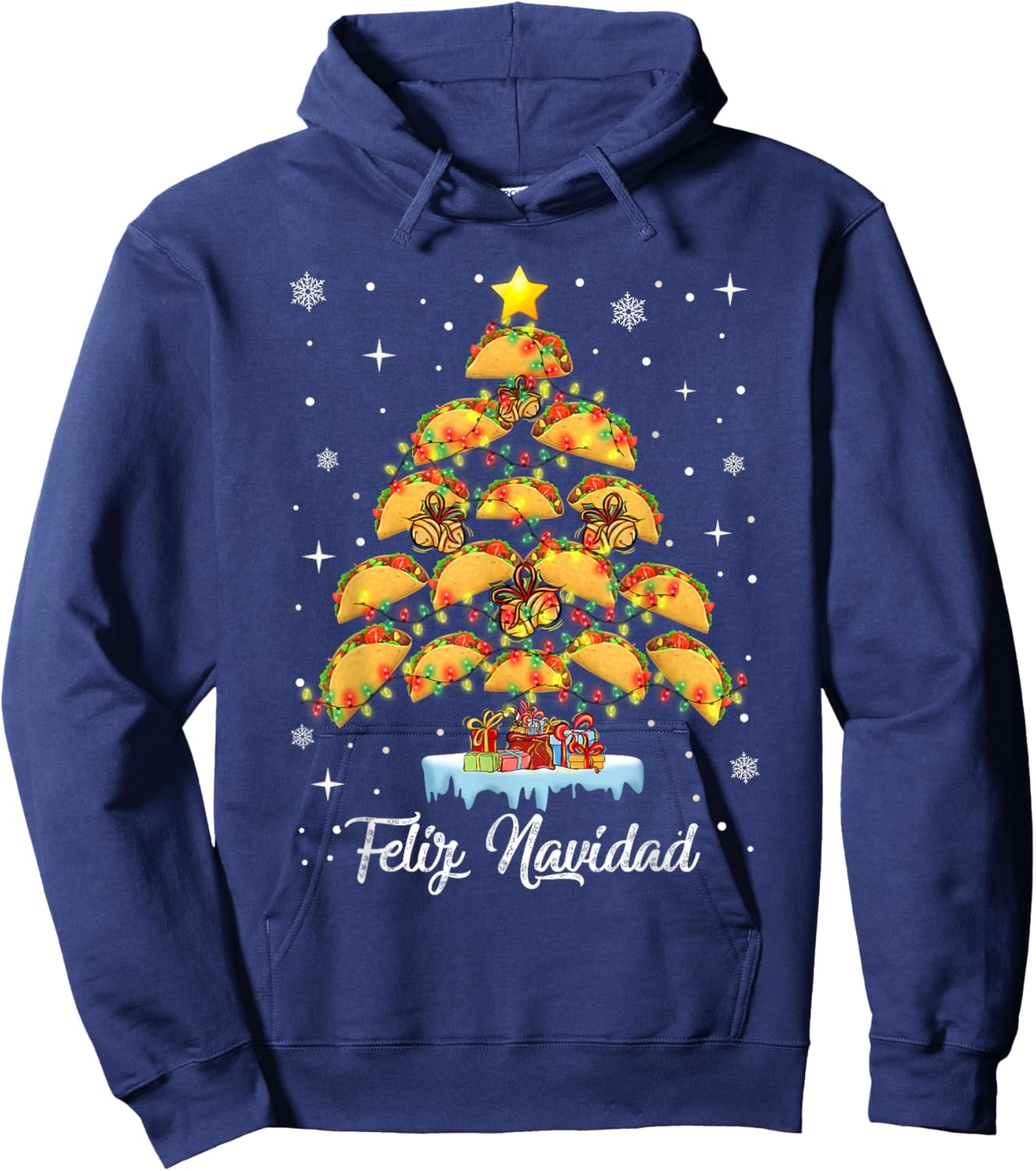 Oh Taco Christmas Tree Feliz Navidad Christmas Tacos Hoodie - Hoodie | Navy
