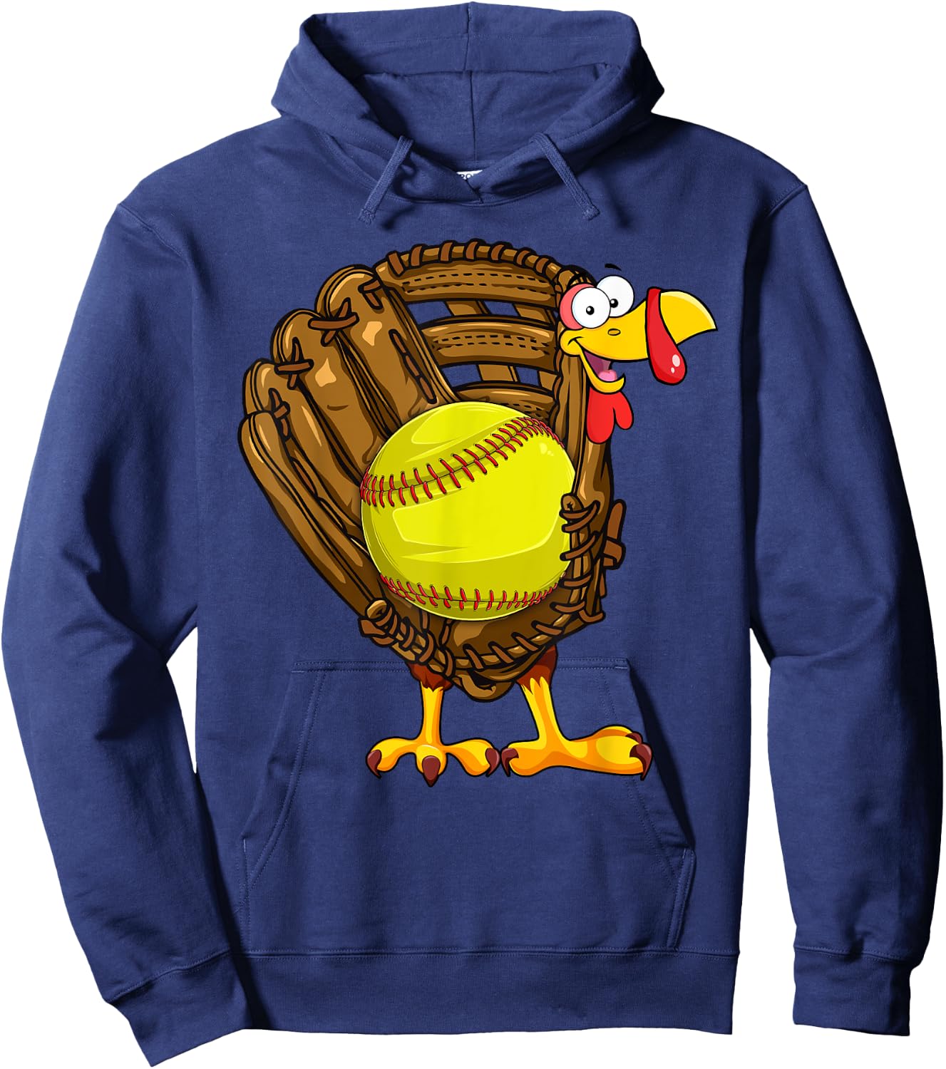 Funny Turkey Softball Glove Autumn Fall Vibes Thanksgiving Hoodie - Hoodie | Navy
