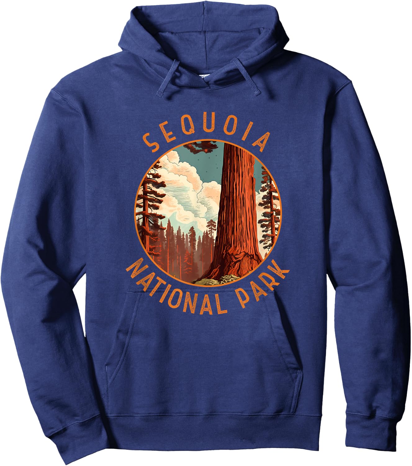 Sequoia National Park Illustration Distressed Circle Hoodie - Hoodie | Navy