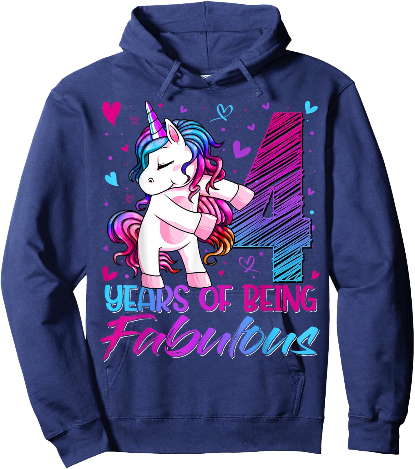 4 Year Old Gifts Unicorn Flossing 4th Birthday Girl Party Hoodie - Hoodie | Navy