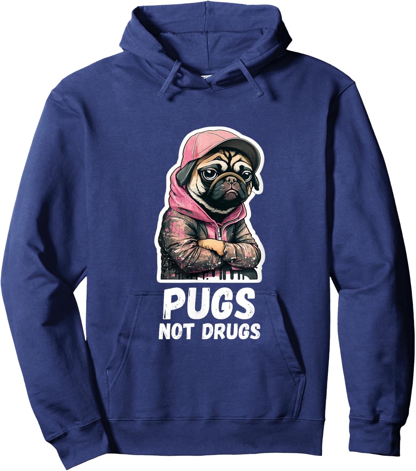 Pugs, not Drugs - Moody Cool Pug Funny Dog Pugs Lover Hoodie - Hoodie | Navy