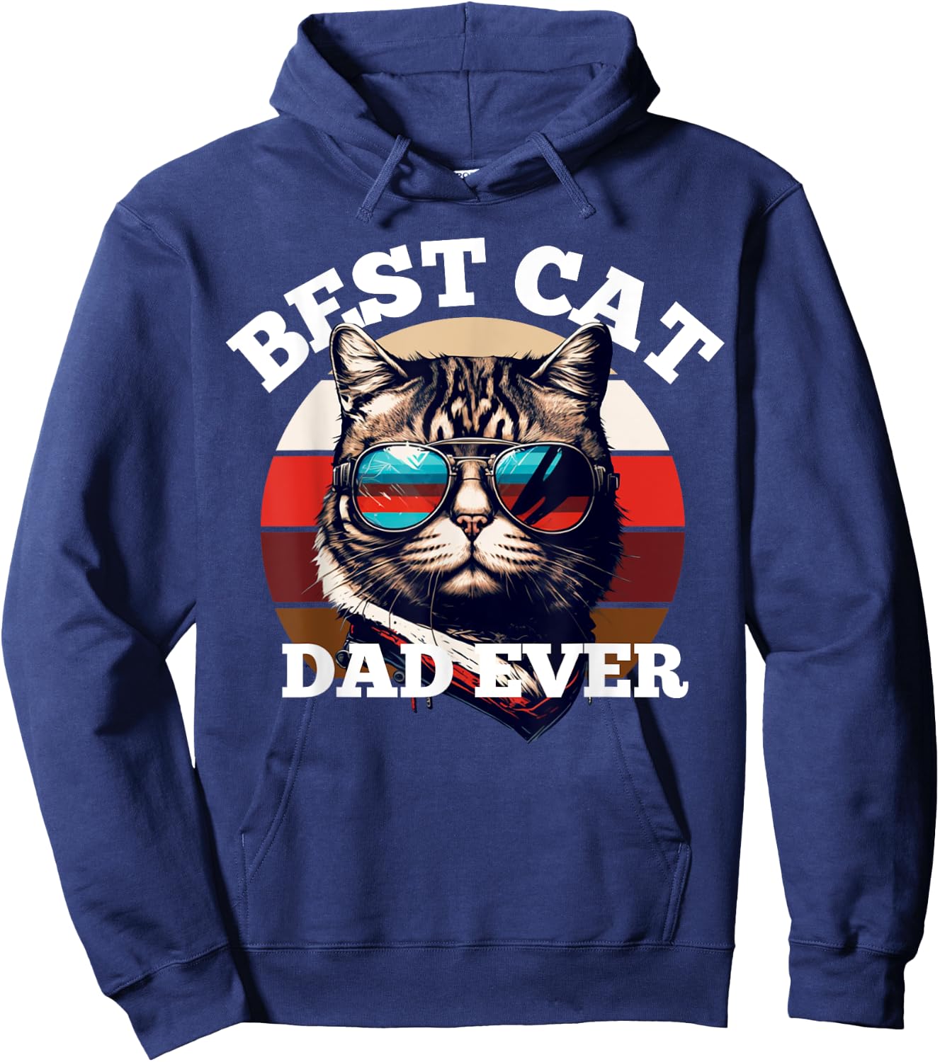 Best Cat Dad Ever Shirt Funny USA Flag Color Cat Lover Men Hoodie - Hoodie | Navy