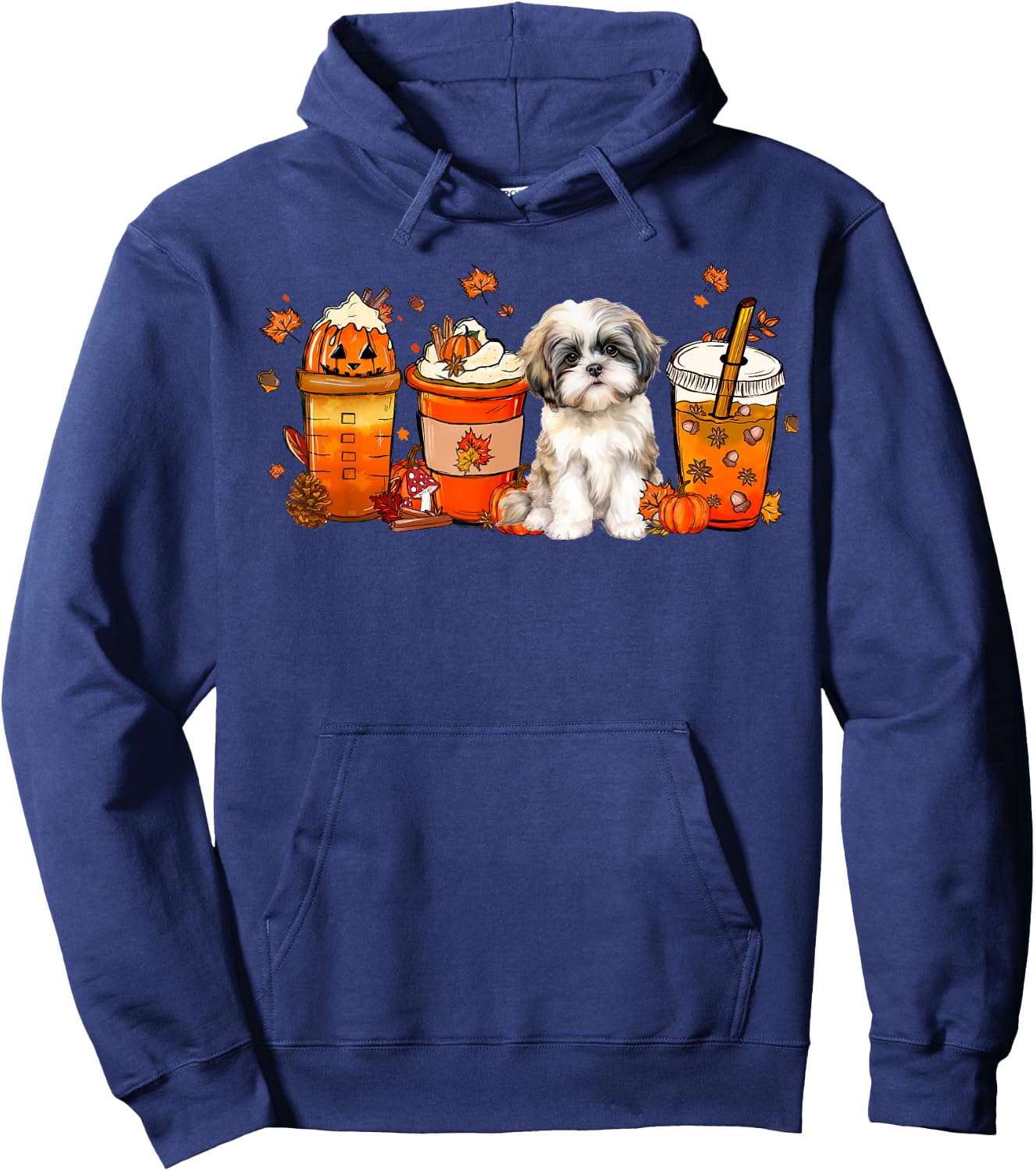 Fall Coffee Pumpkin Spice Fall Vibes Shih tzu Dog Hoodie - Hoodie | Navy