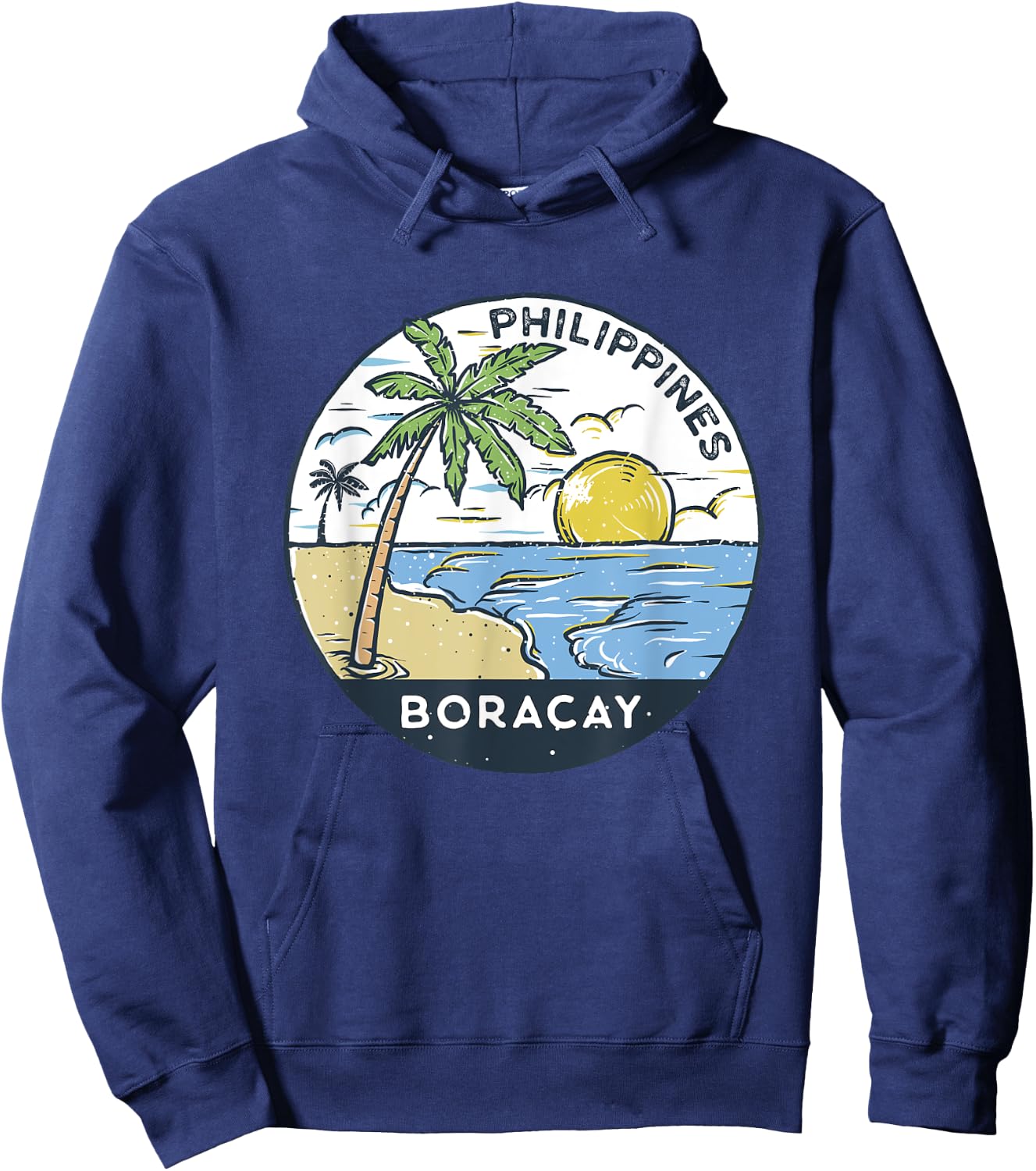 Boracay Philippines Illustrated Ocean Vintage Hoodie - Hoodie | Navy
