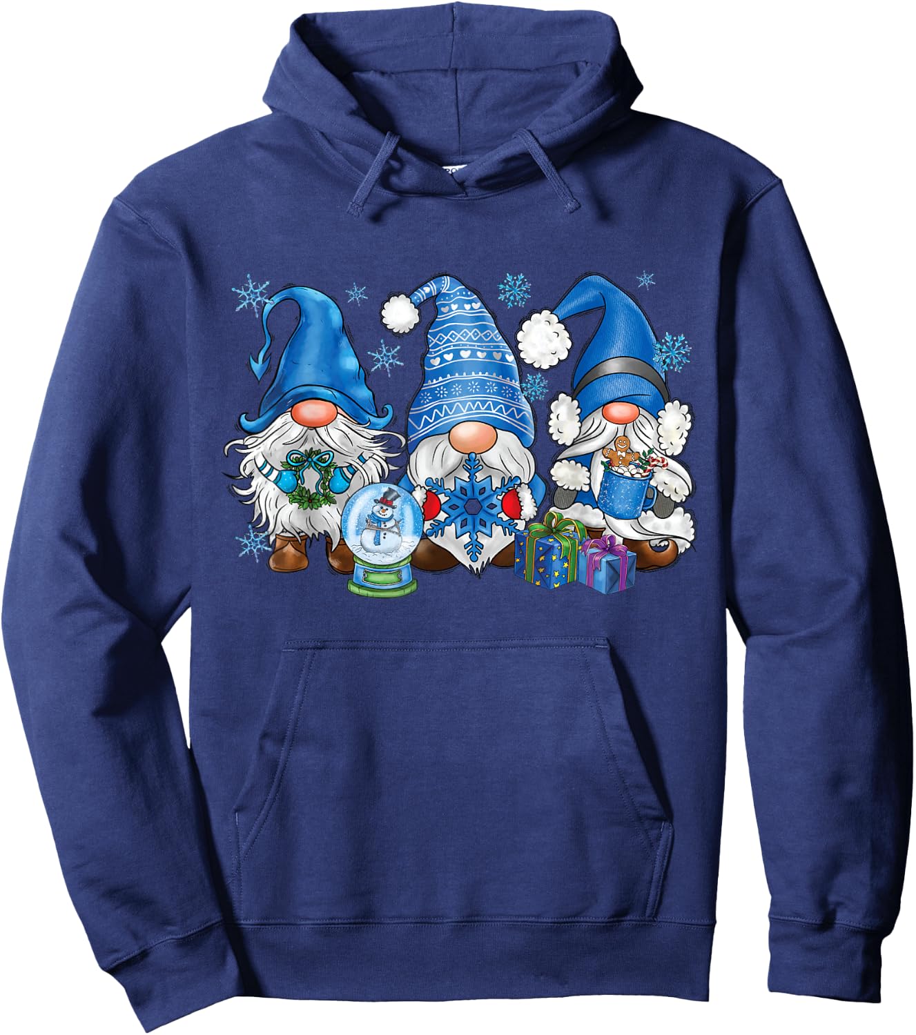 Snowman Gnomes in Blue Merry Christmas Gnomies Hello Winter Hoodie - Hoodie | Navy