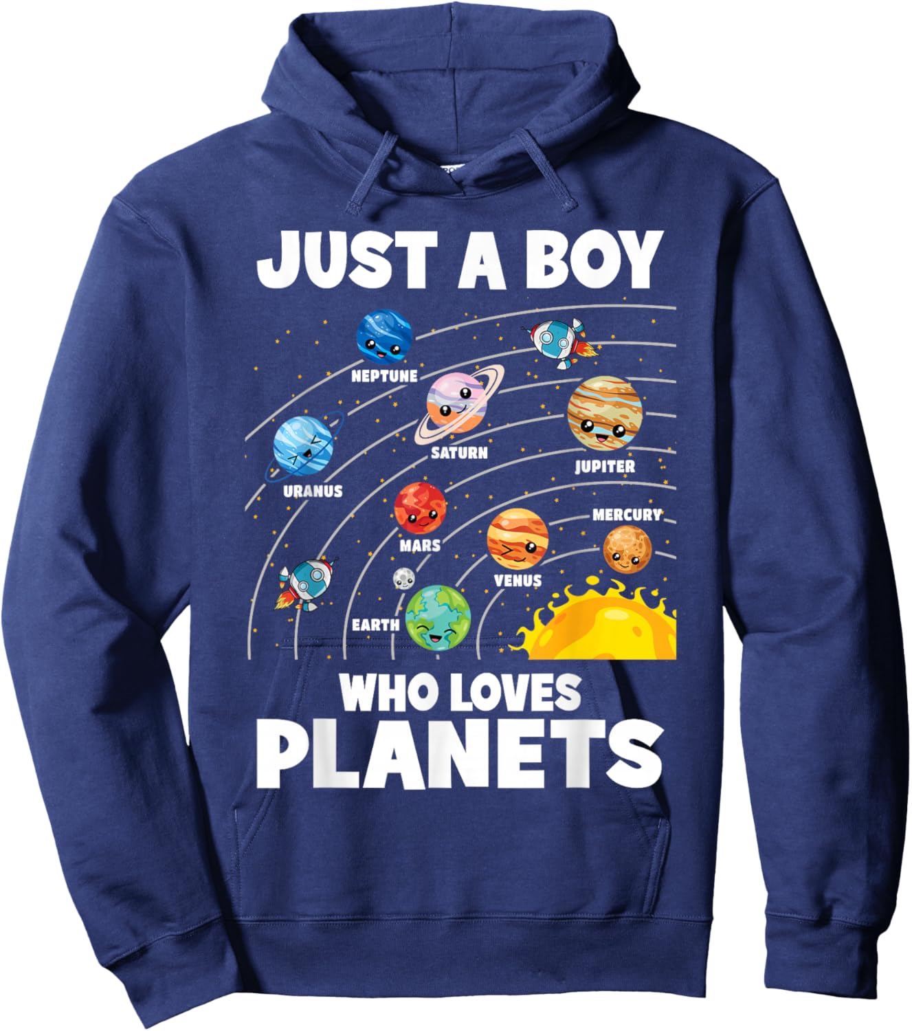 Just A Boy Who Loves Planets Solar System Astronomy Space Hoodie - Hoodie | Navy