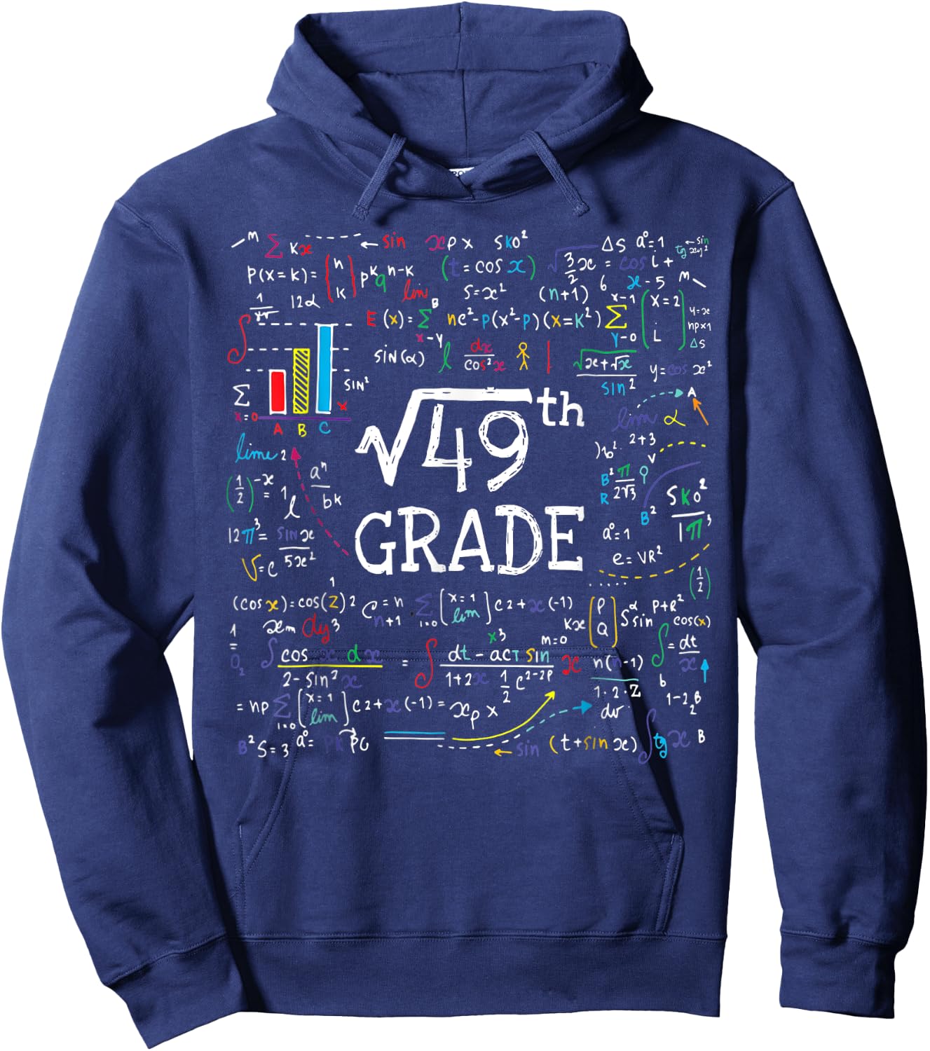 Square Root Of 49 Back To School 7th Seventh Grade Math Hoodie - Hoodie | Navy