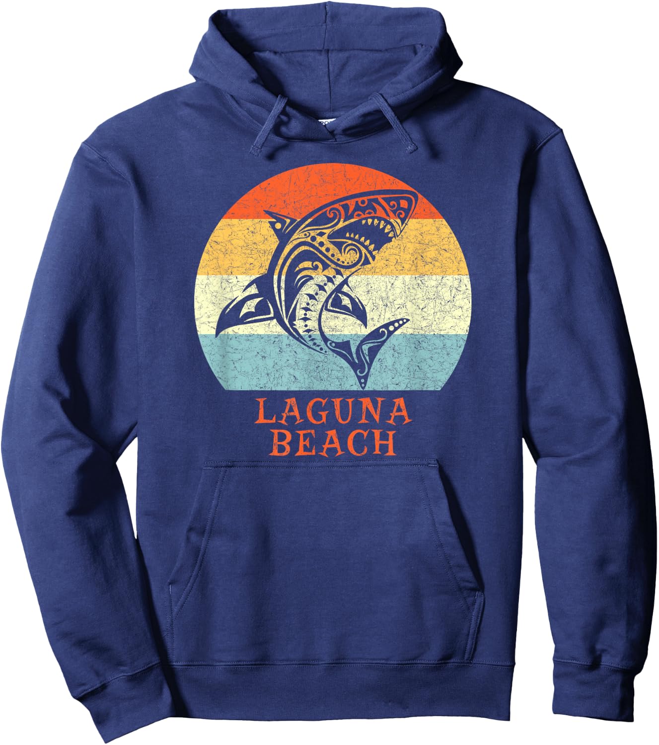 Laguna Beach, California Vintage Retro Tribal Shark Women Girls Kids Hoodie - Hoodie | Navy