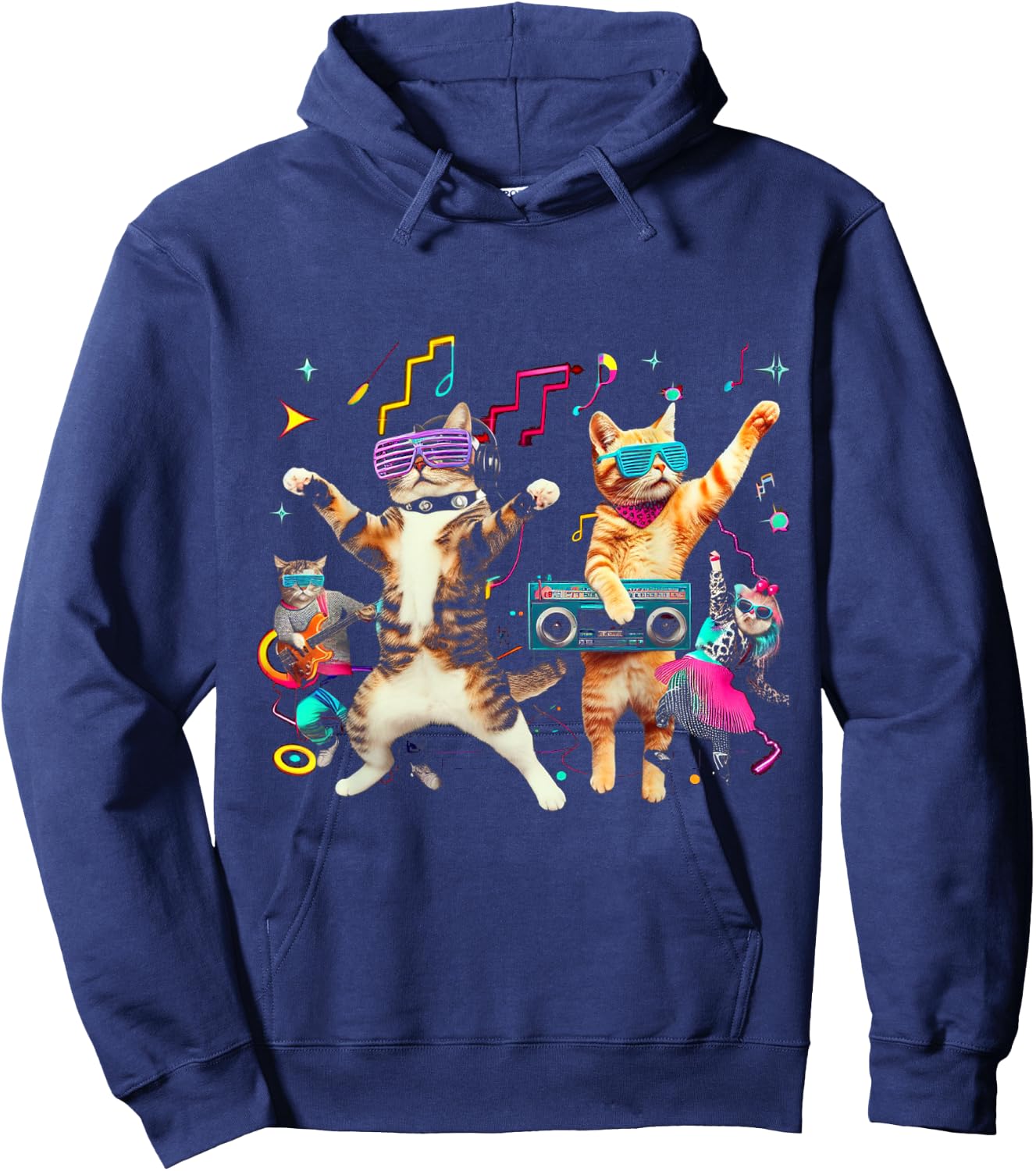 Funny Cats Dancing in a Retro Disco Hoodie - Hoodie | Navy