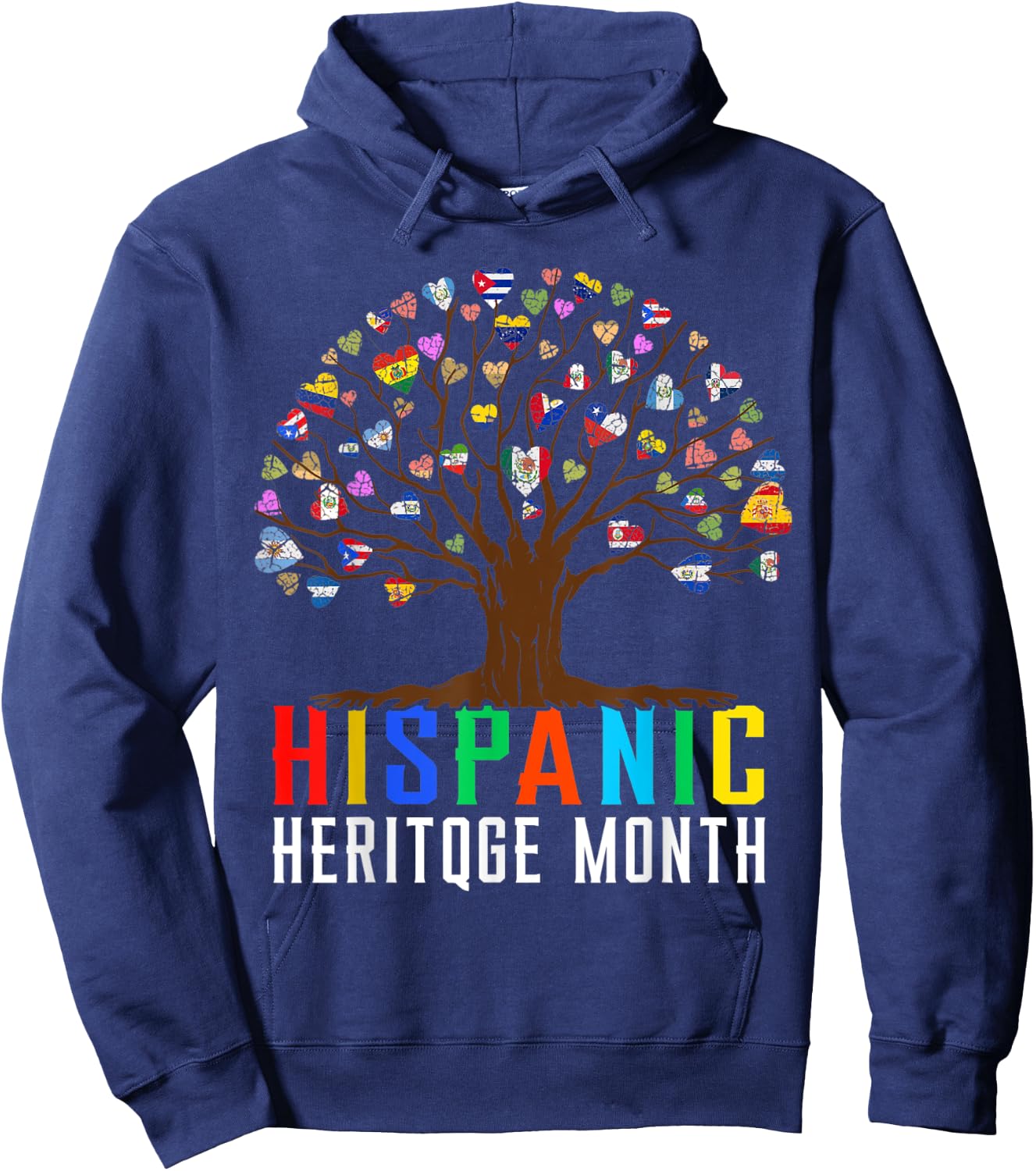 Heart Flag Tree Root Latino National Hispanic Heritage Month Hoodie - Hoodie | Navy