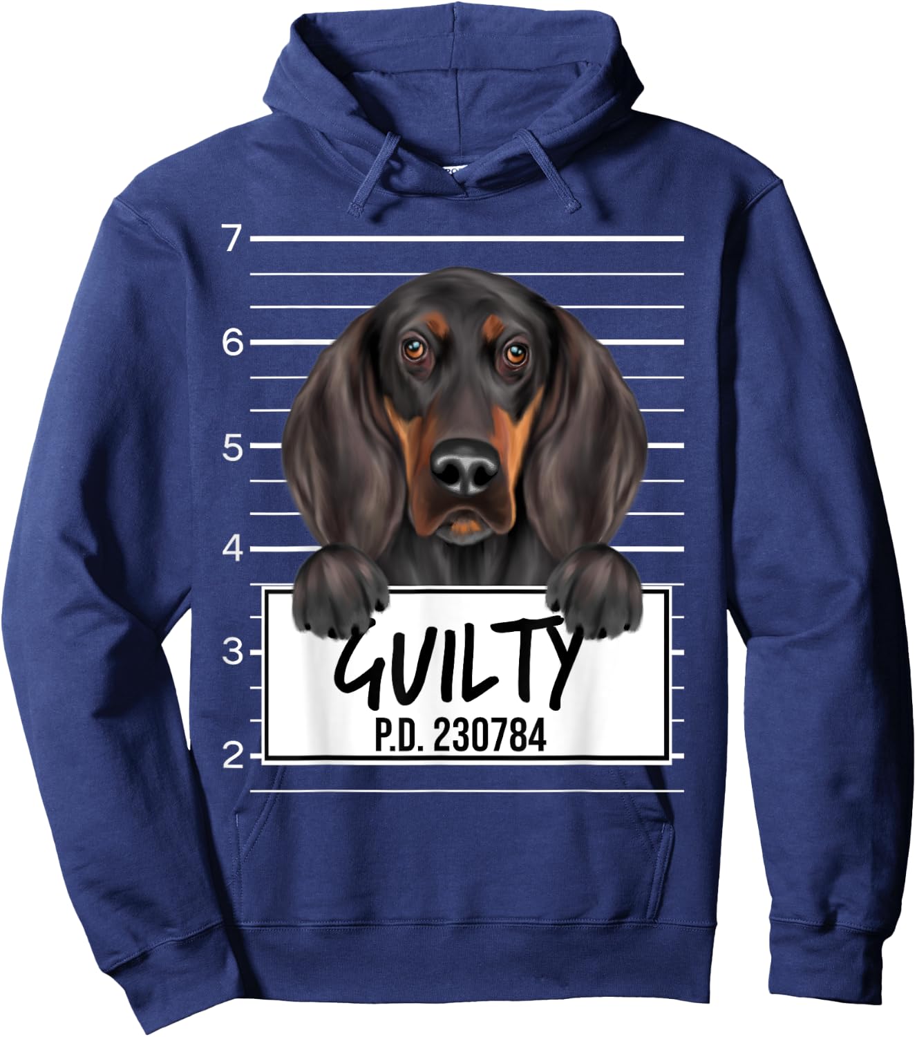 Funny Black and Tan Coonhound Mugshot Guilty Dog Women Girls Kids Hoodie - Hoodie | Navy