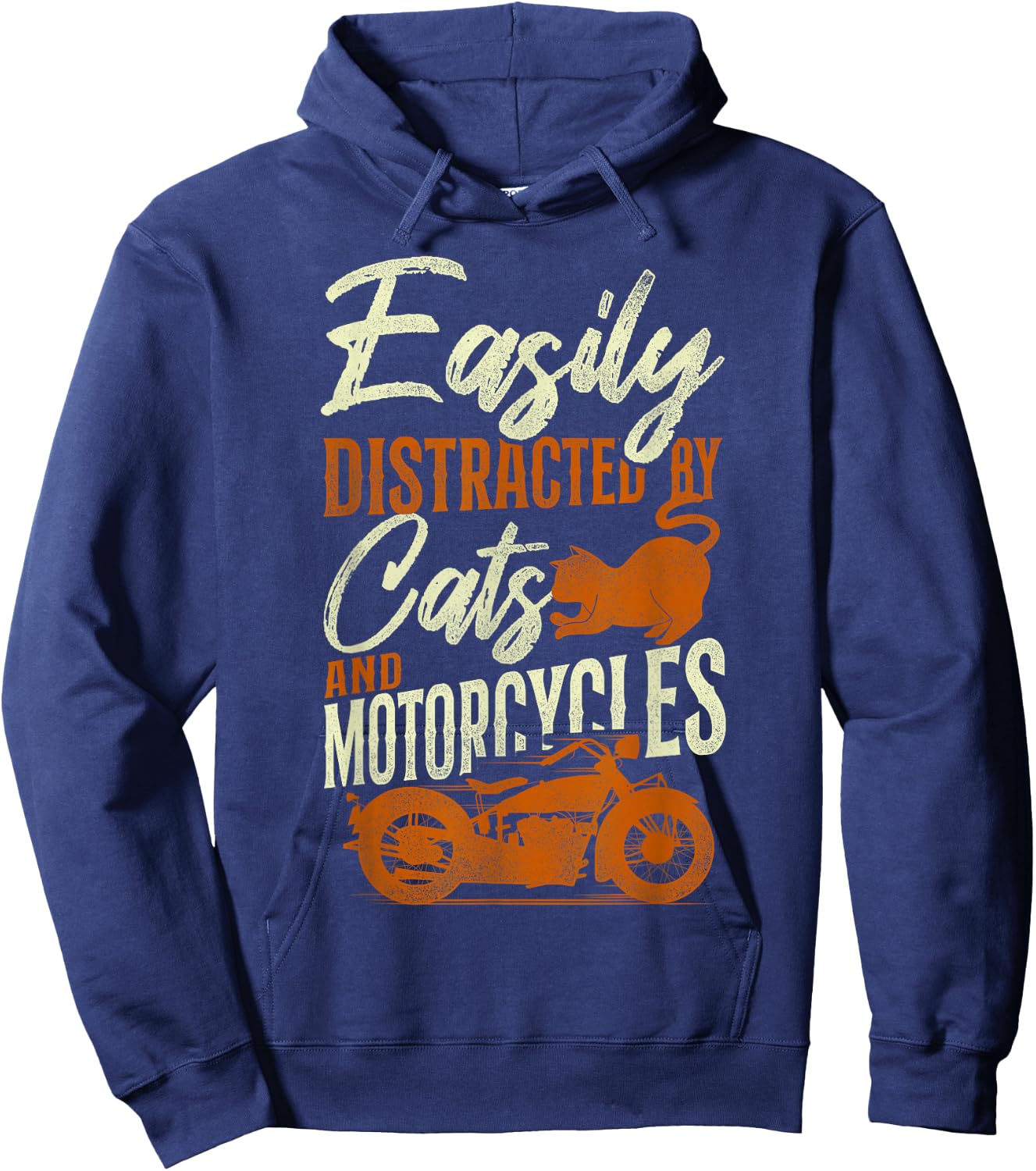 Classic Motorcycle Biker Cat Easily Distracted By Cats And Hoodie - Hoodie | Navy