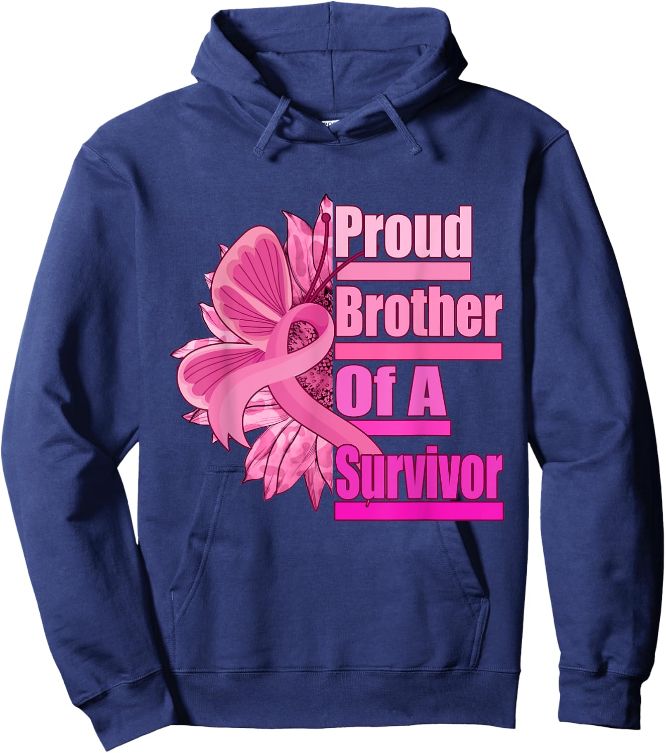 Proud brother Of A Survivor - Breast Cancer Pink Ribbon Hoodie - Hoodie | Navy