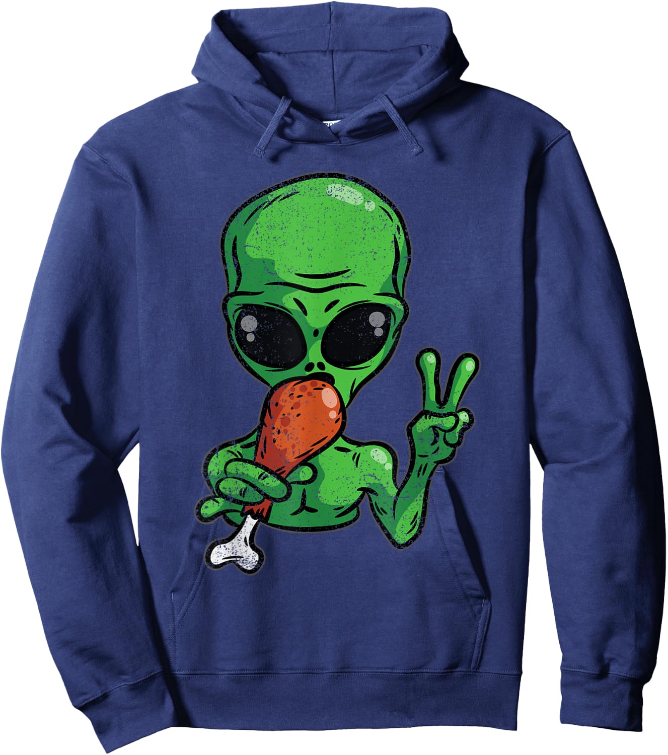 Alien Eating Turkey Thanksgiving Day Funny UFO Fall Autumn Hoodie - Hoodie | Navy