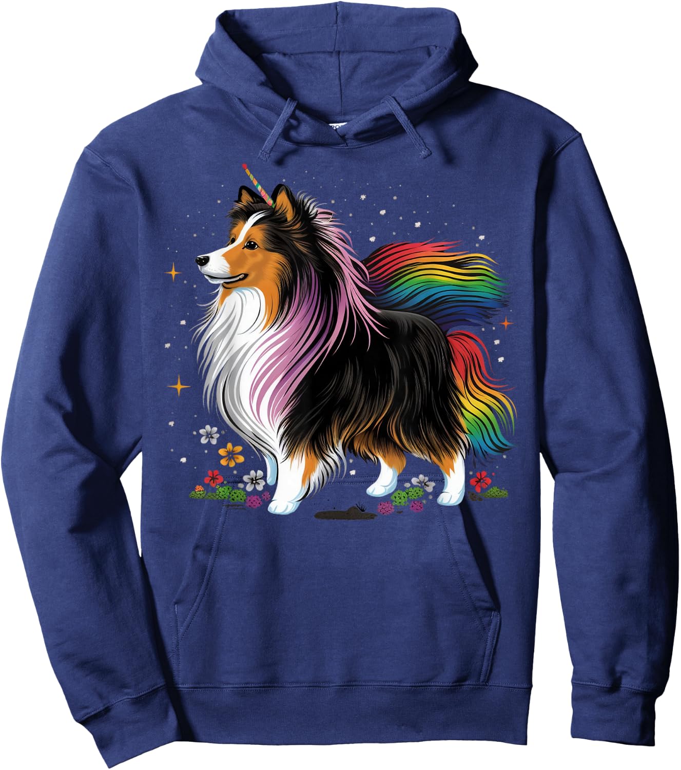 Sheltie Unicorn on Rainbow Unicorn Shetland Sheepdog Hoodie - Hoodie | Navy