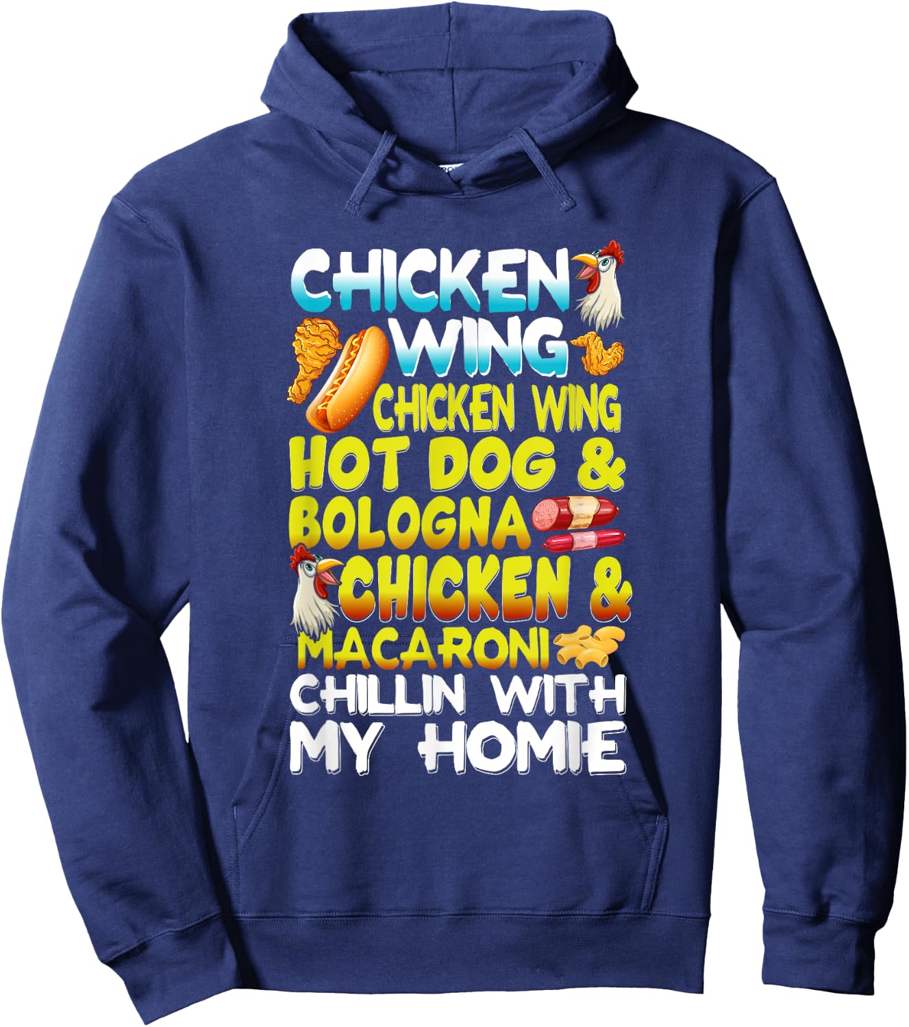 Chicken Wings Chicken Wings Hot Dog & Bologna Chicken Men Women Girls Kids Hoodie - Hoodie | Navy