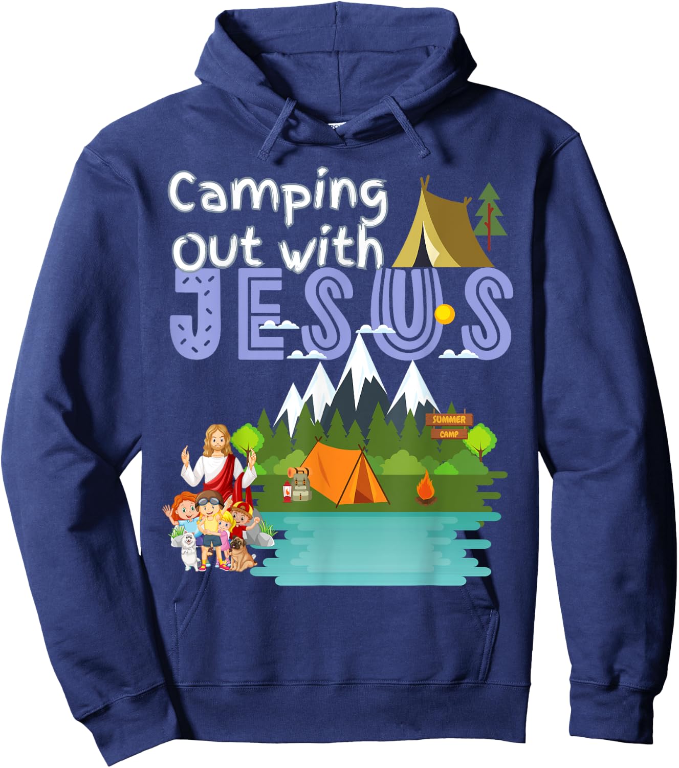 Camping Out With Jesus Summer Camp VBS Christian Kids Hoodie - Hoodie | Navy