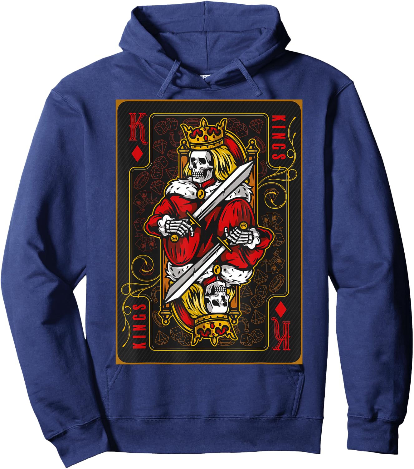 Funny Poker Player Shirts King of Diamonds Black -Adults Classic Fit Short Sleeve Small Hoodie - Hoodie | Navy