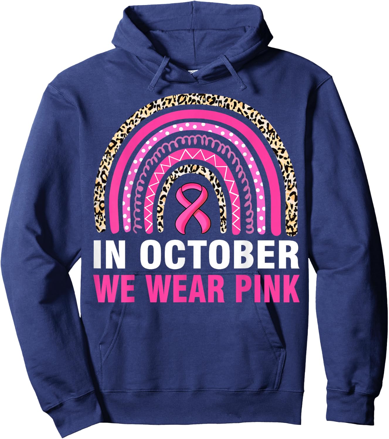 In October We Wear Pink Leopard Breast Cancer Awareness Hoodie - Hoodie | Navy