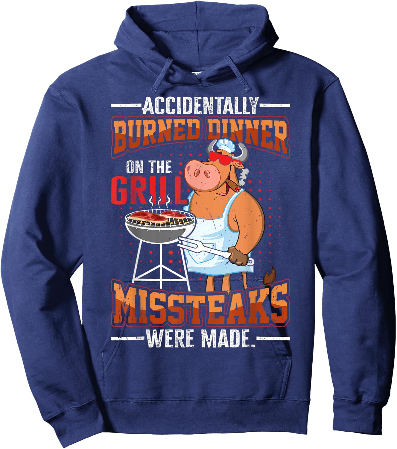 Funny summer vacation BBQ grill master steaks dad joke Men Women Kids Hoodie - Hoodie | Navy