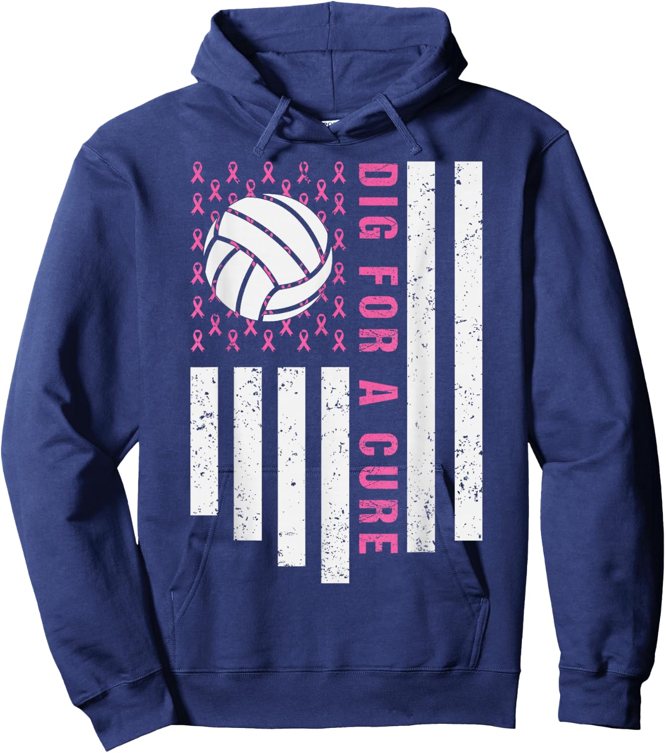 Dig For A Cure Breast Cancer Awareness Volleyball Pink Out Hoodie - Hoodie | Navy