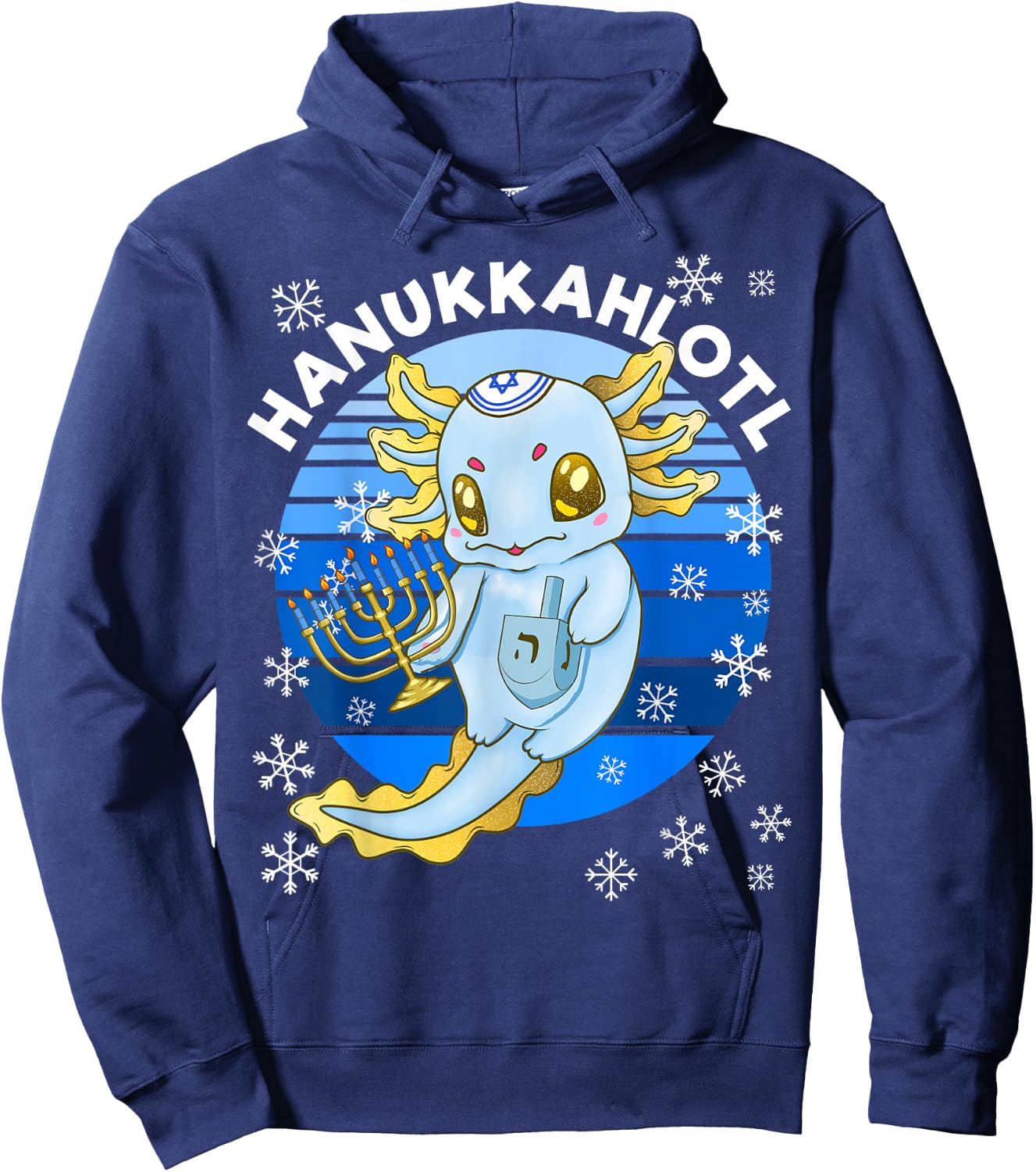 Axolotl Hanukkah With Dreidel Menorah Men Women Kids Hoodie - Hoodie | Navy