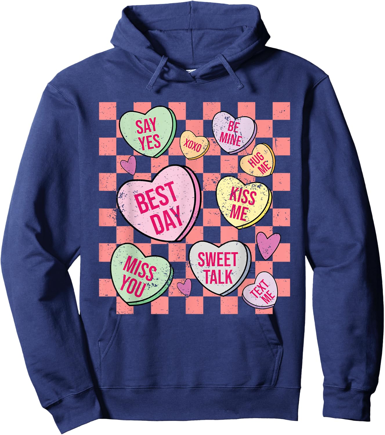 Retro Valentines Day Candy Conversation Hearts Girls Hoodie - Hoodie | Navy