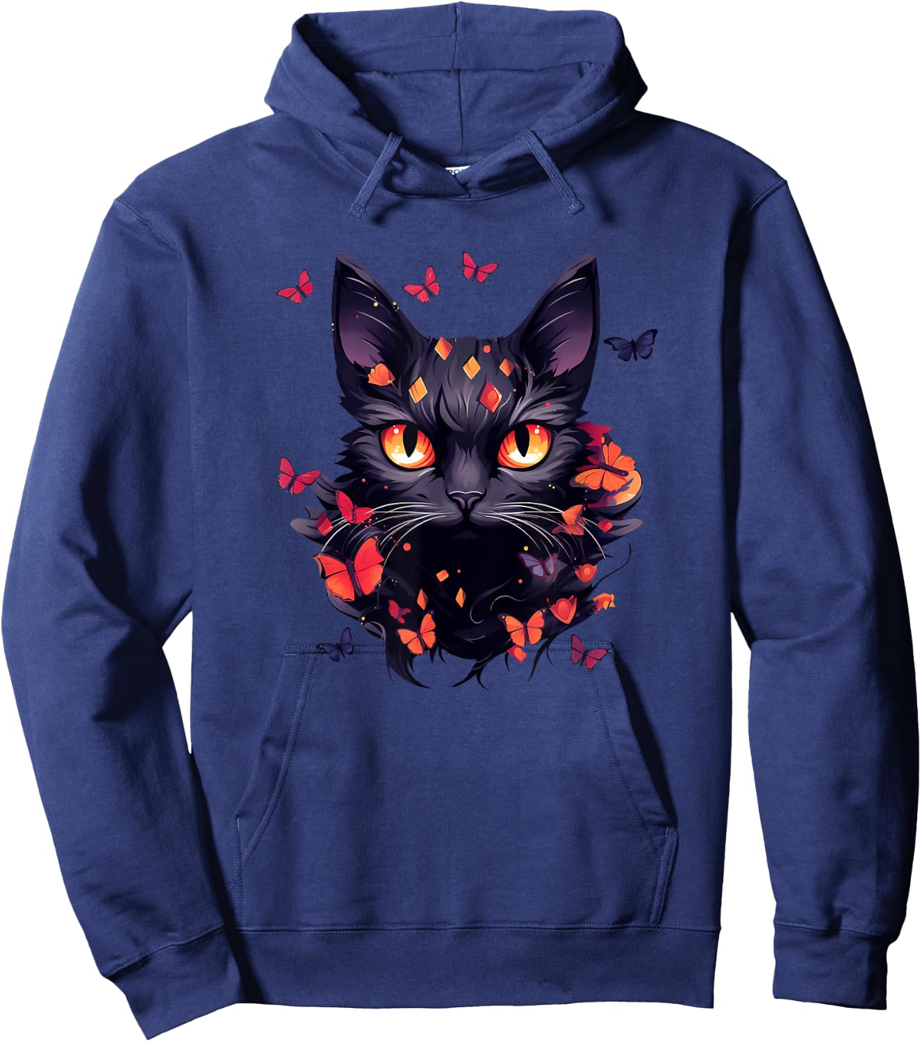 Black Cat with Butterflies Butterfly Cats Animal Hoodie - Hoodie | Navy