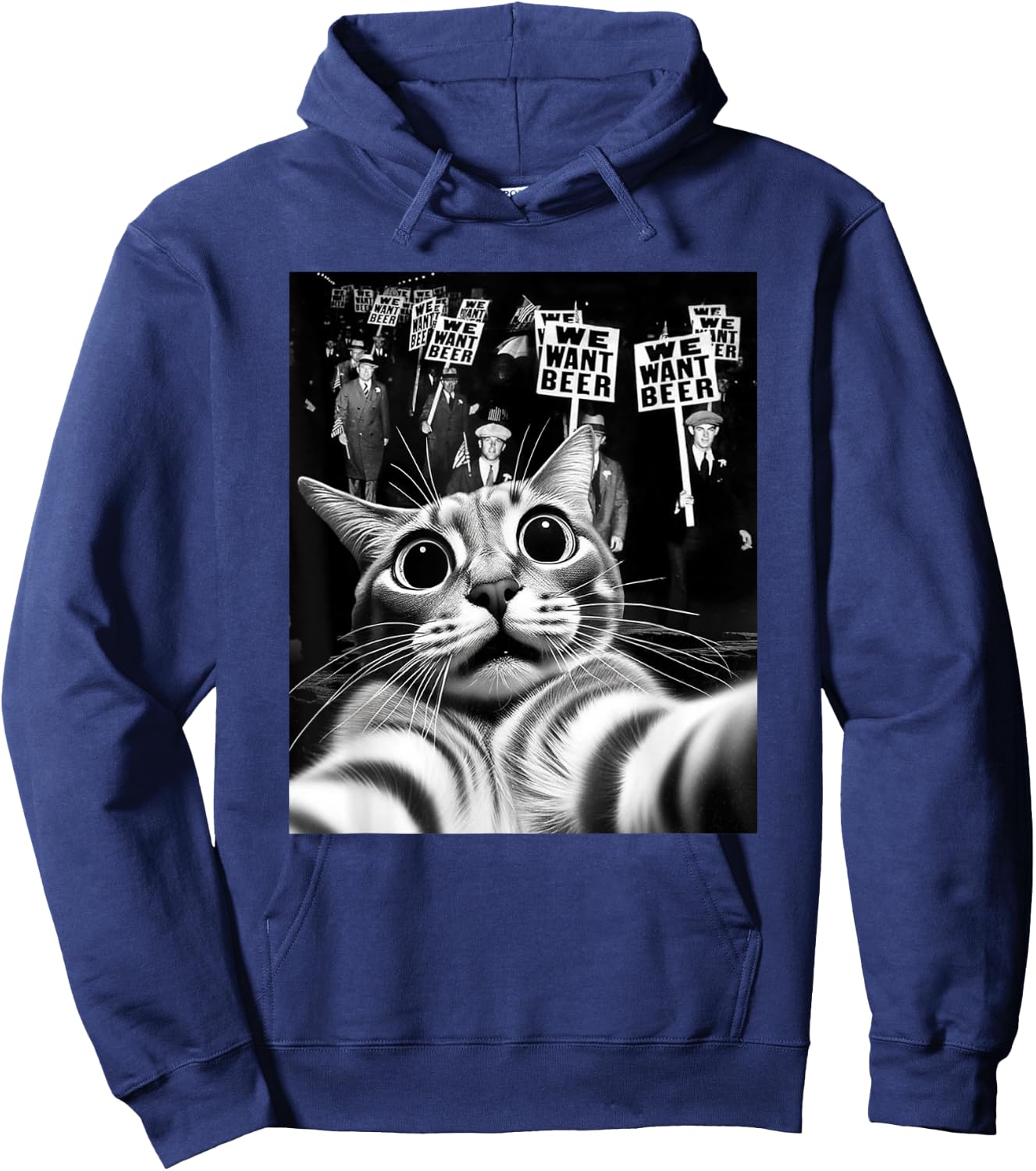 Funny End Prohibition We Want Beer Vintage Cat Selfie Hoodie - Hoodie | Navy