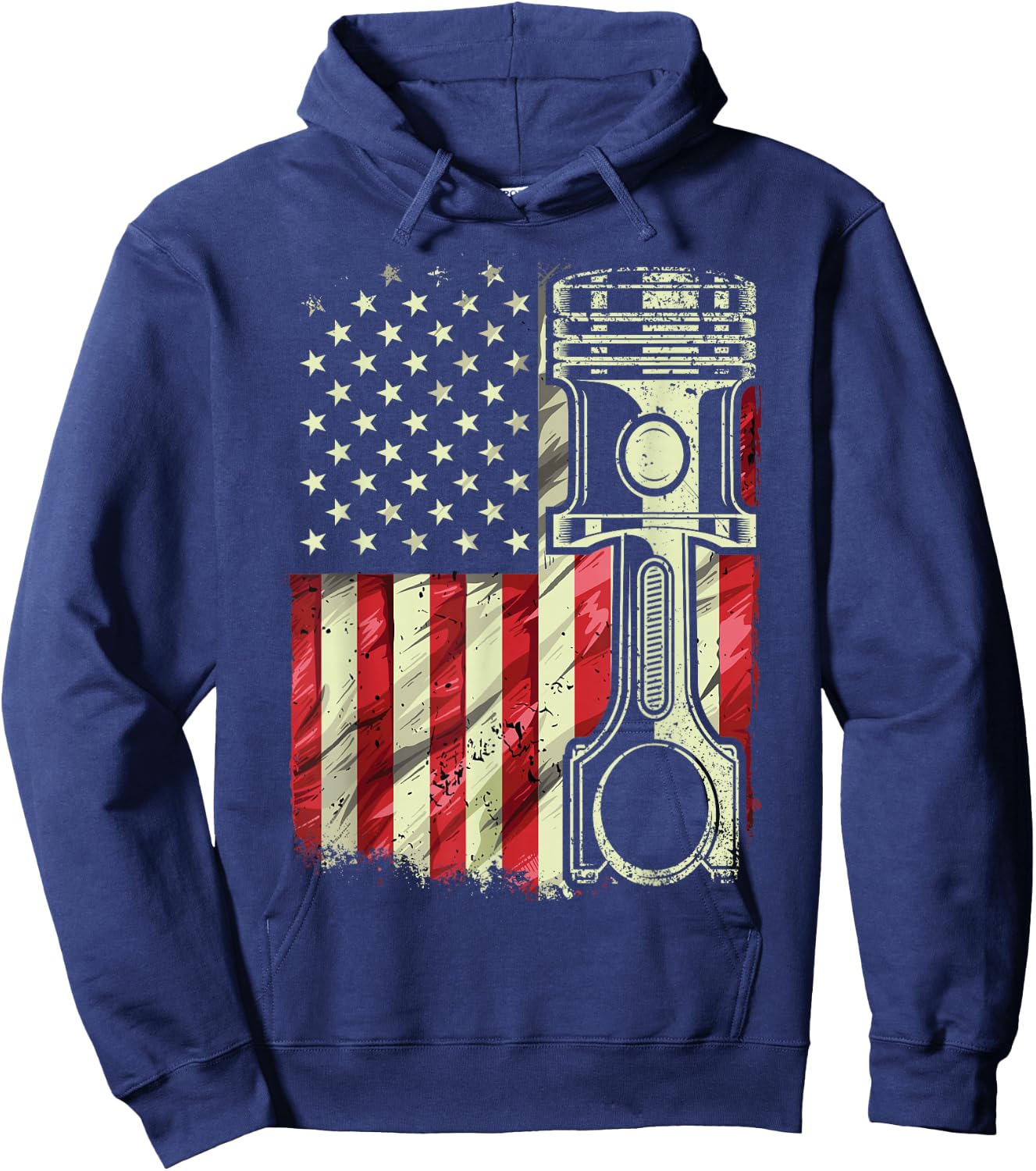 Mechanic American Flag Piston Muscle Car Patriotic Vintage Hoodie - Hoodie | Navy