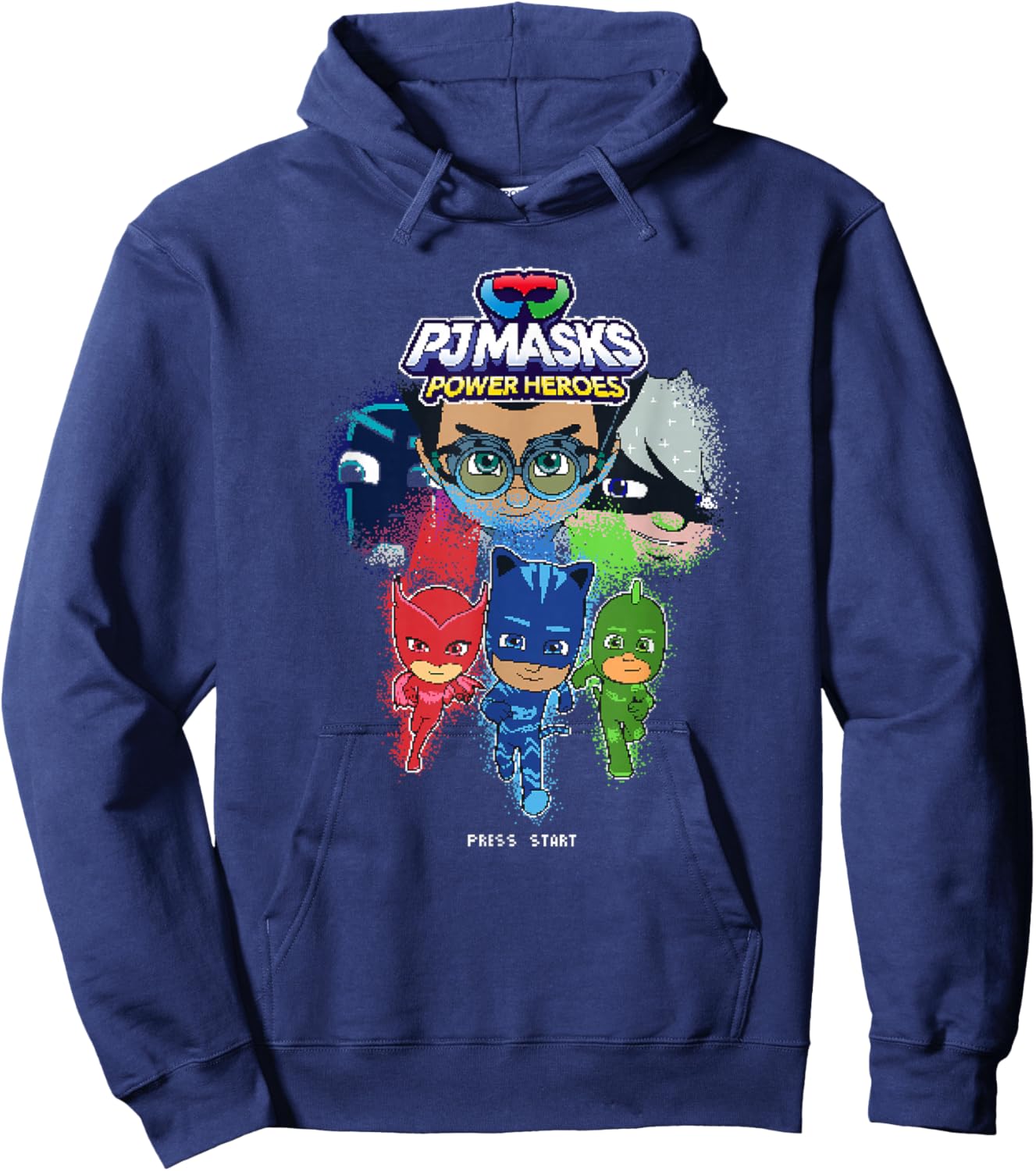 PJ Masks Group Shot Video Game Glitch Logo Hoodie - Hoodie | Navy