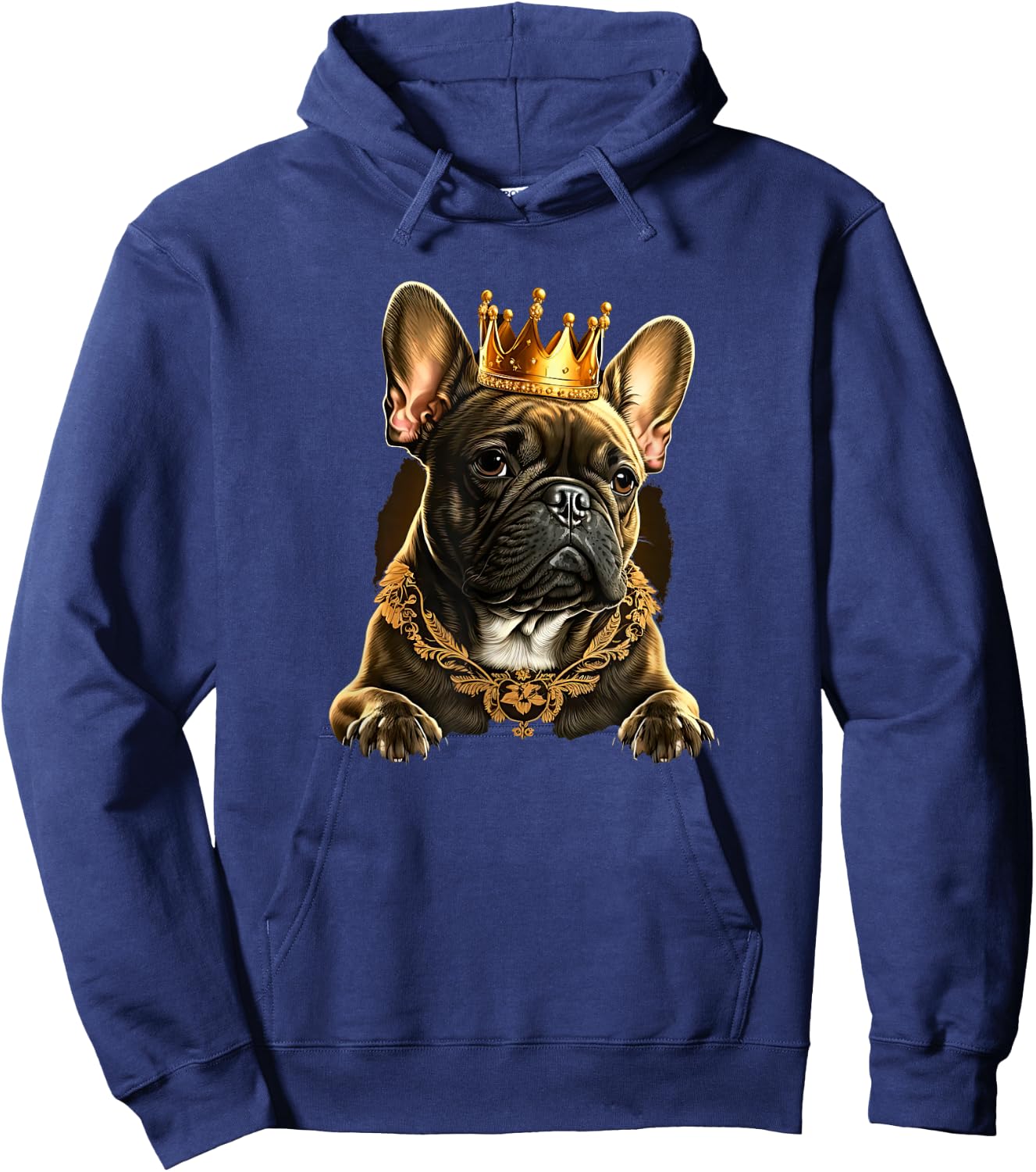 Funny French Bulldog Frenchie with a Golden Crown Men Women Girls Kids Hoodie - Hoodie | Navy