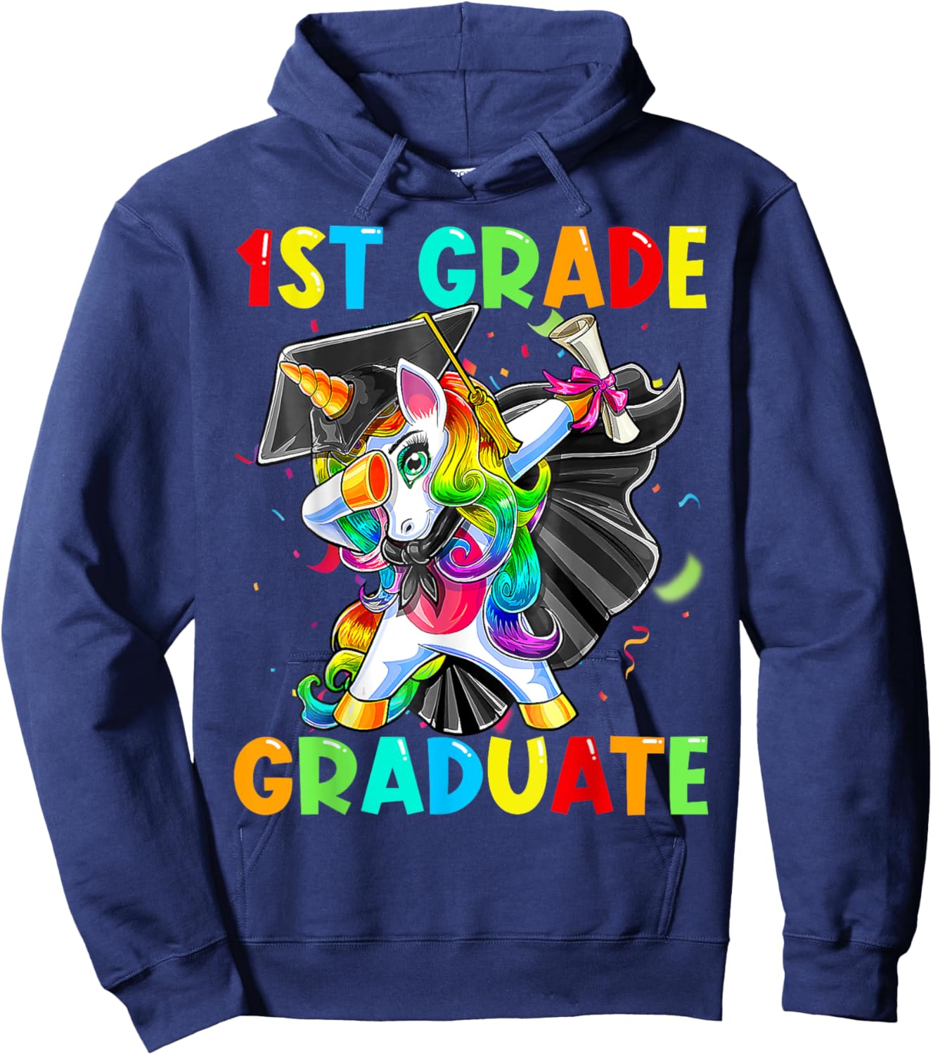 Dabbing Unicorn 1st Grade Graduation Cap Gown Gift Girls Hoodie - Hoodie | Navy